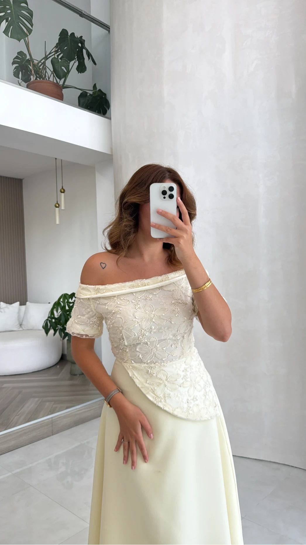 Dantel Detay Prenses Elbise - Ekru - Kod: 3249