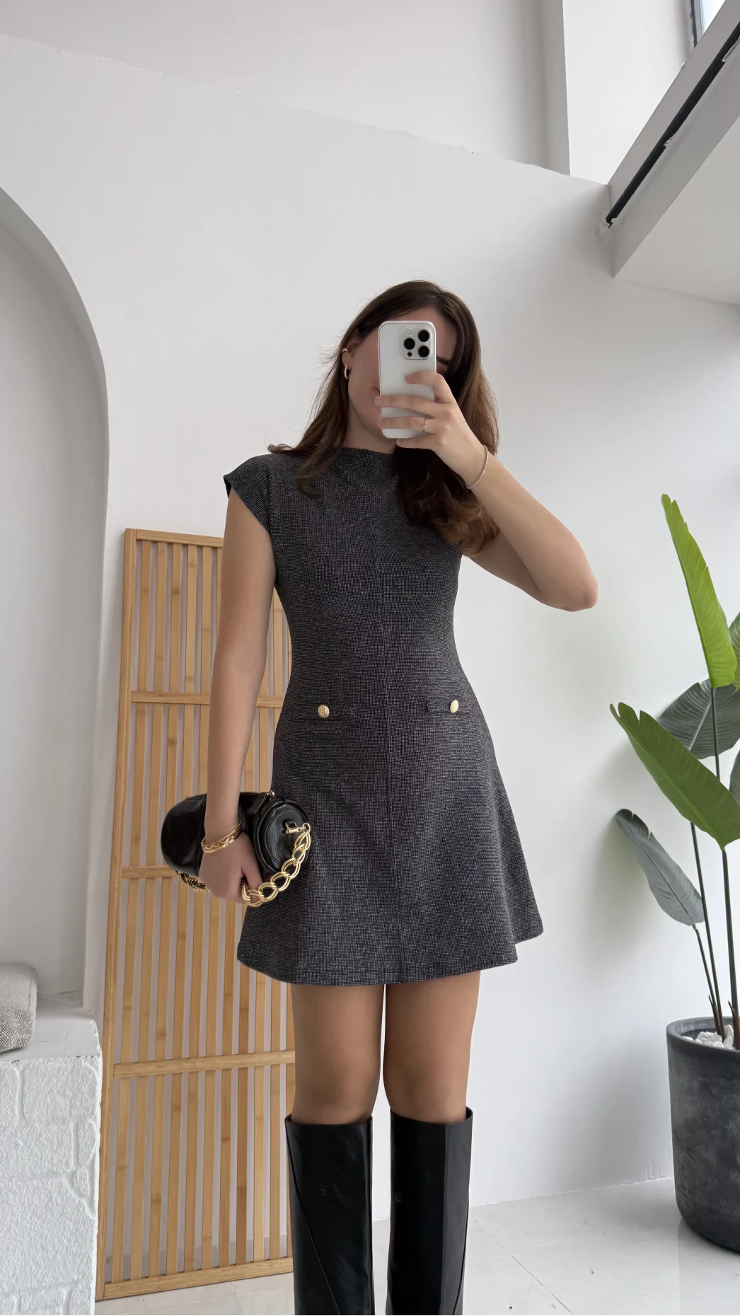 Darell Triko Kısa Elbise - Antrasit