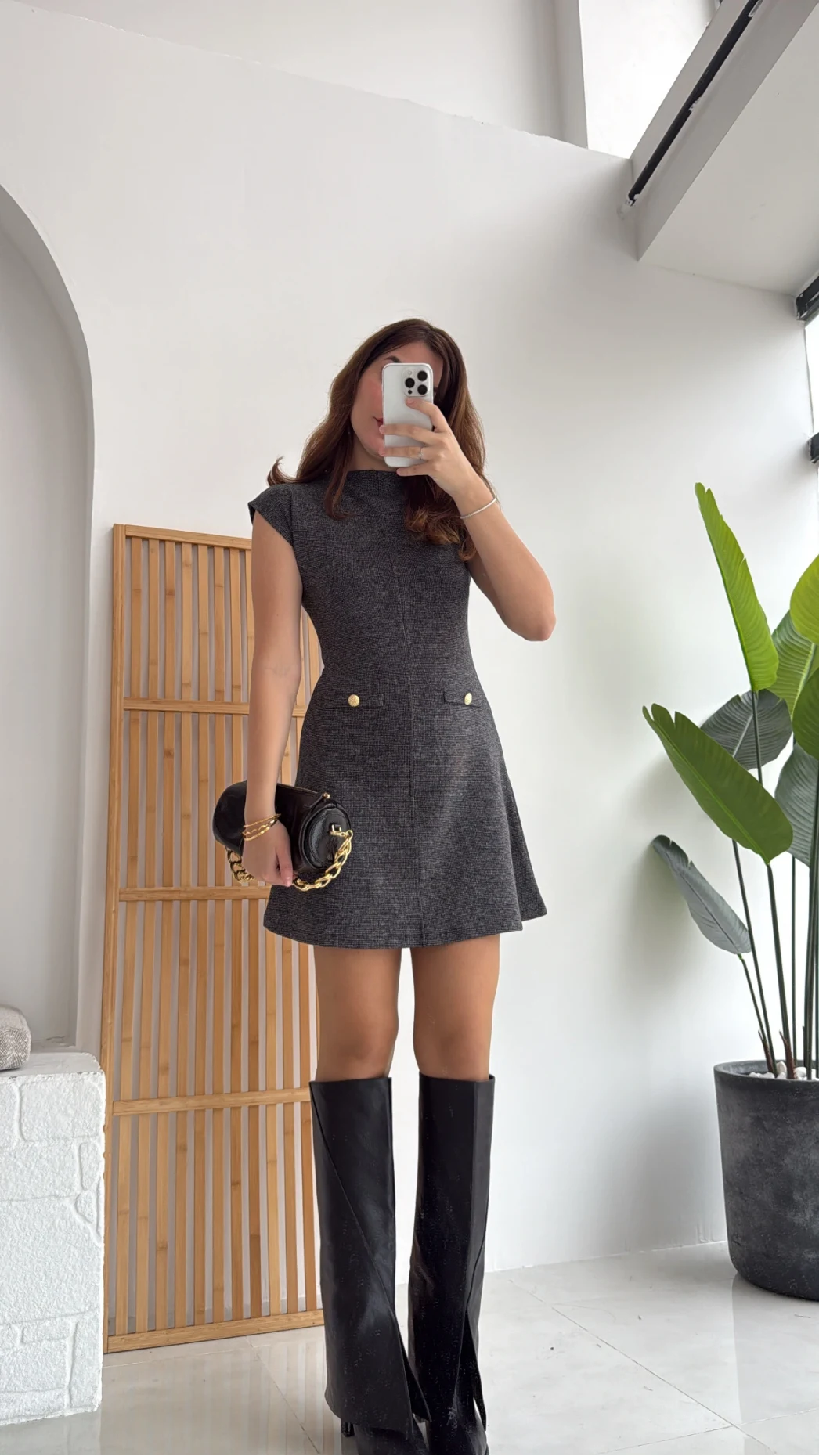 Darell Triko Kısa Elbise - Antrasit