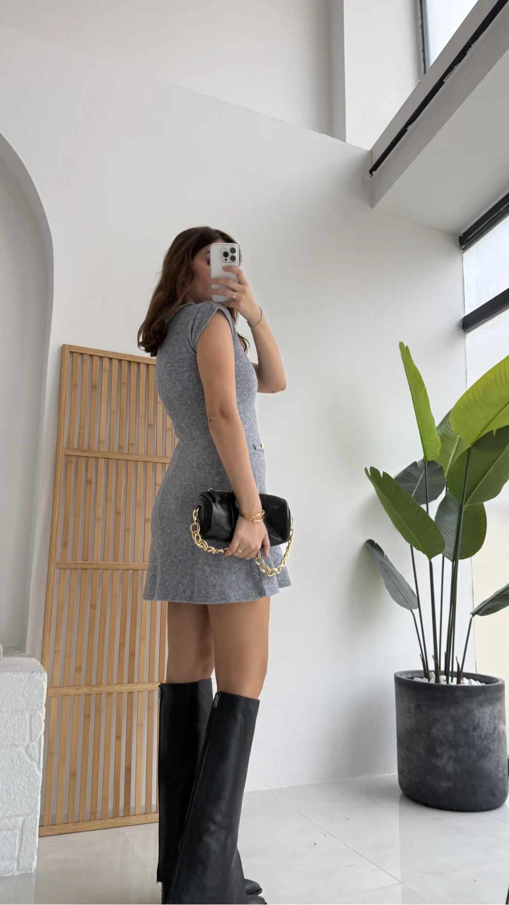 Darell Triko Kısa Elbise - Gri