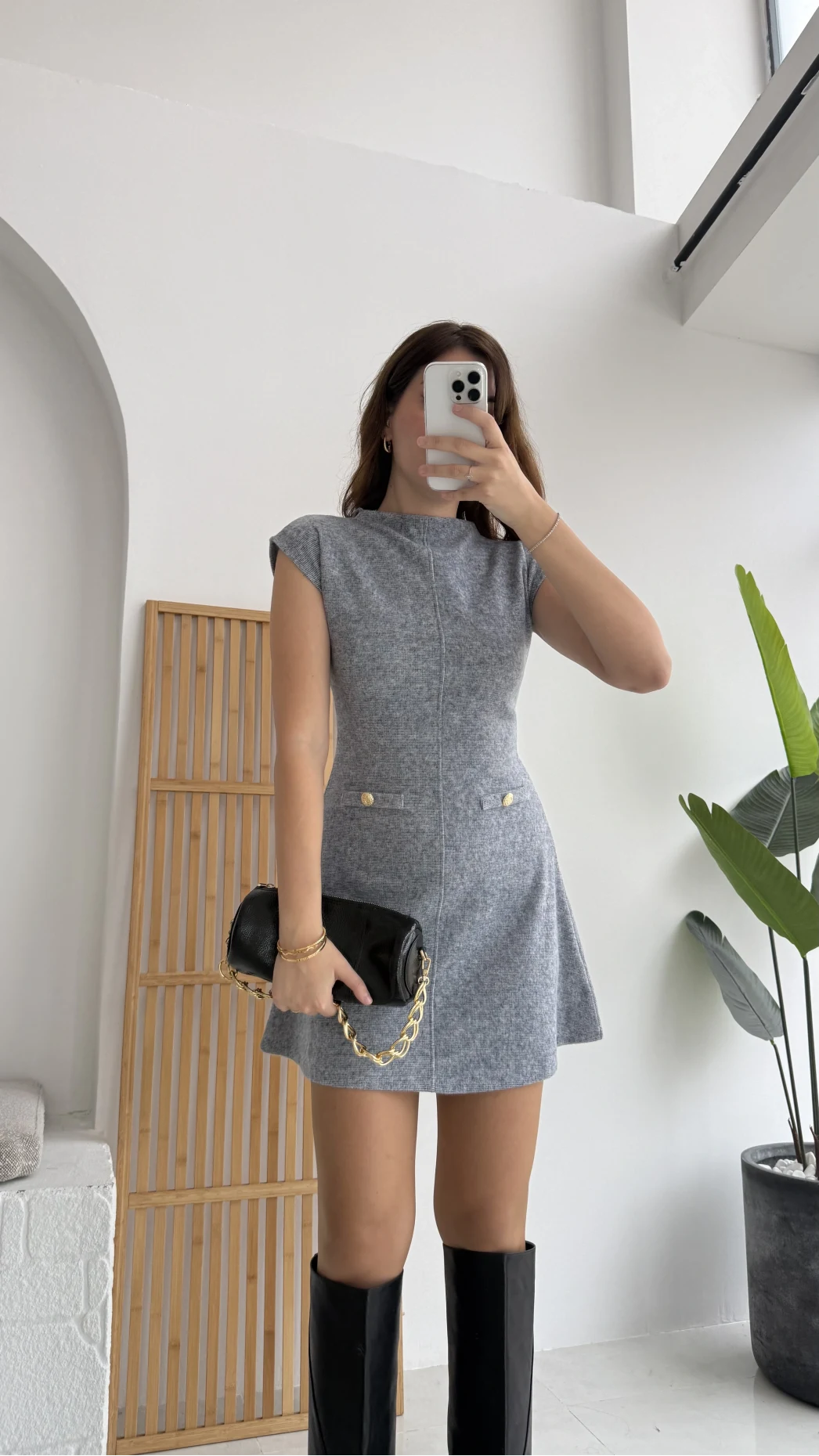 Darell Triko Kısa Elbise - Gri