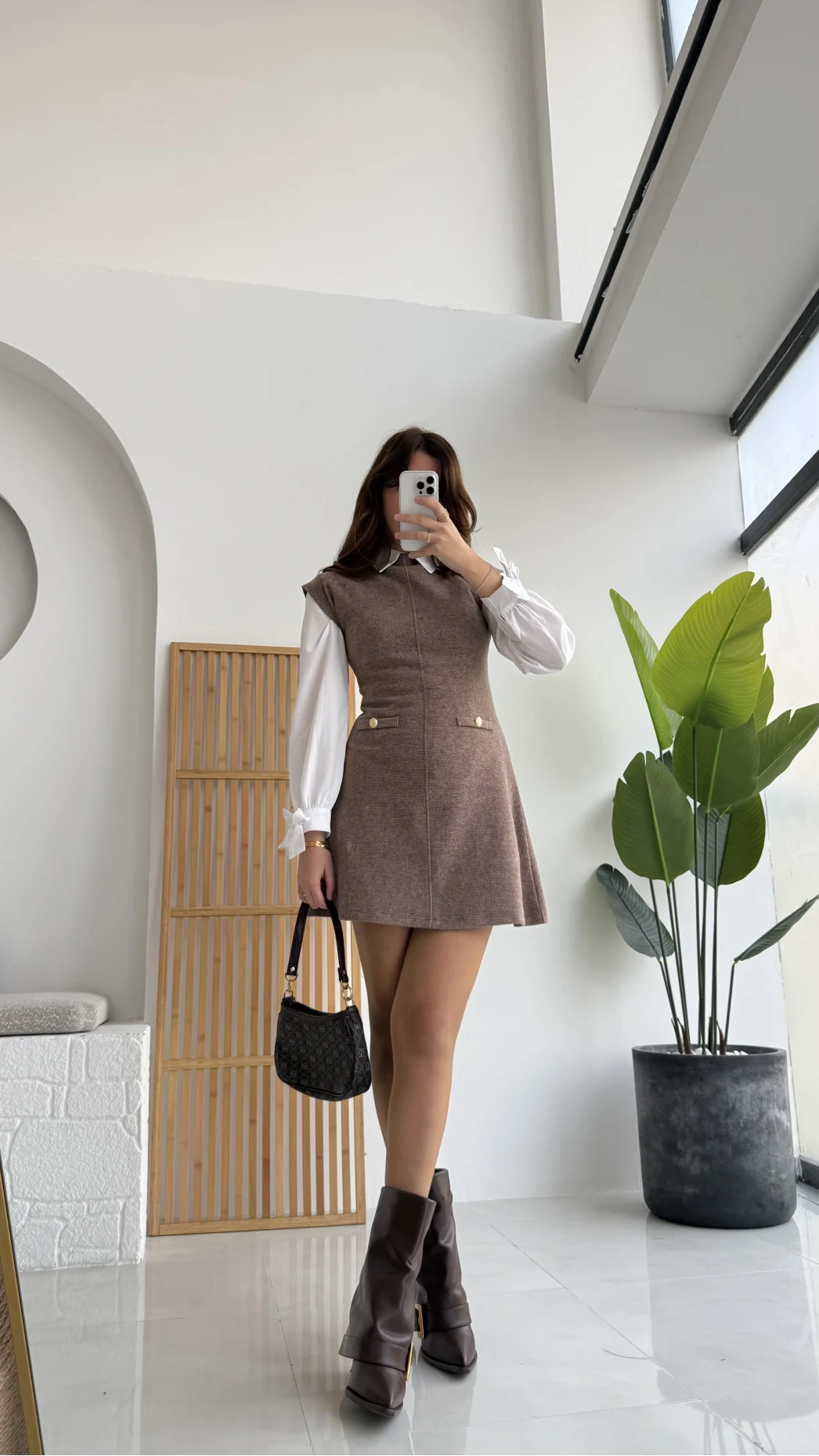 Darell Triko Kısa Elbise - Vizon