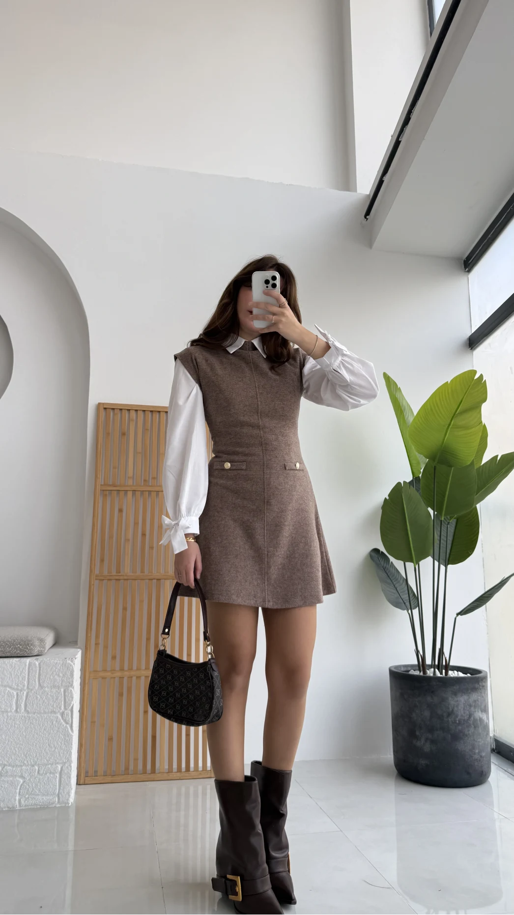 Darell Triko Kısa Elbise - Vizon