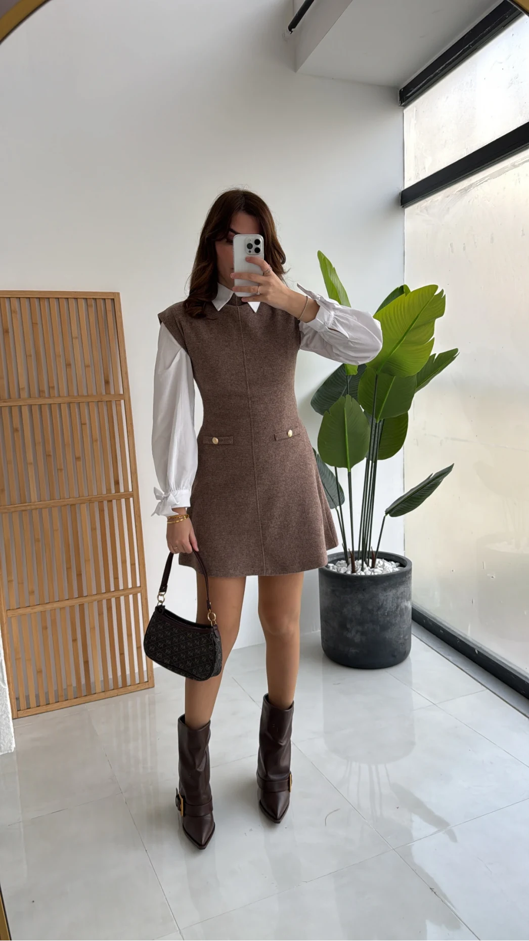 Darell Triko Kısa Elbise - Vizon