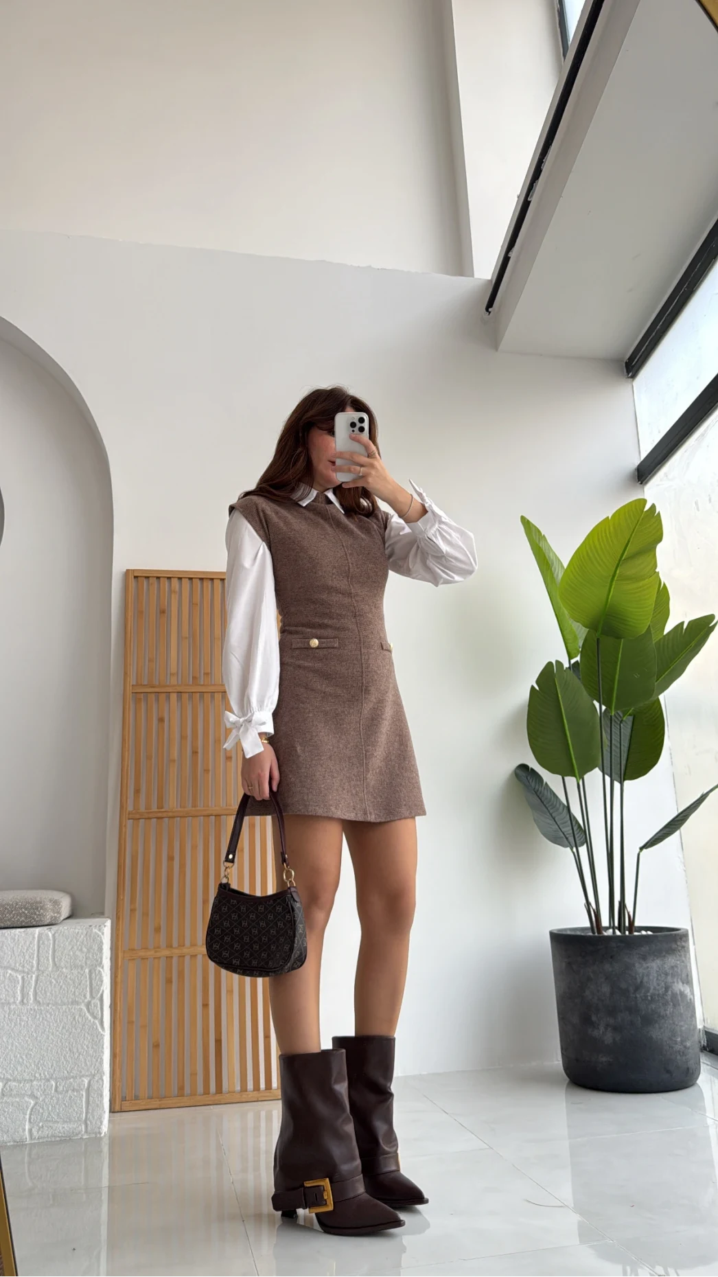 Darell Triko Kısa Elbise - Vizon