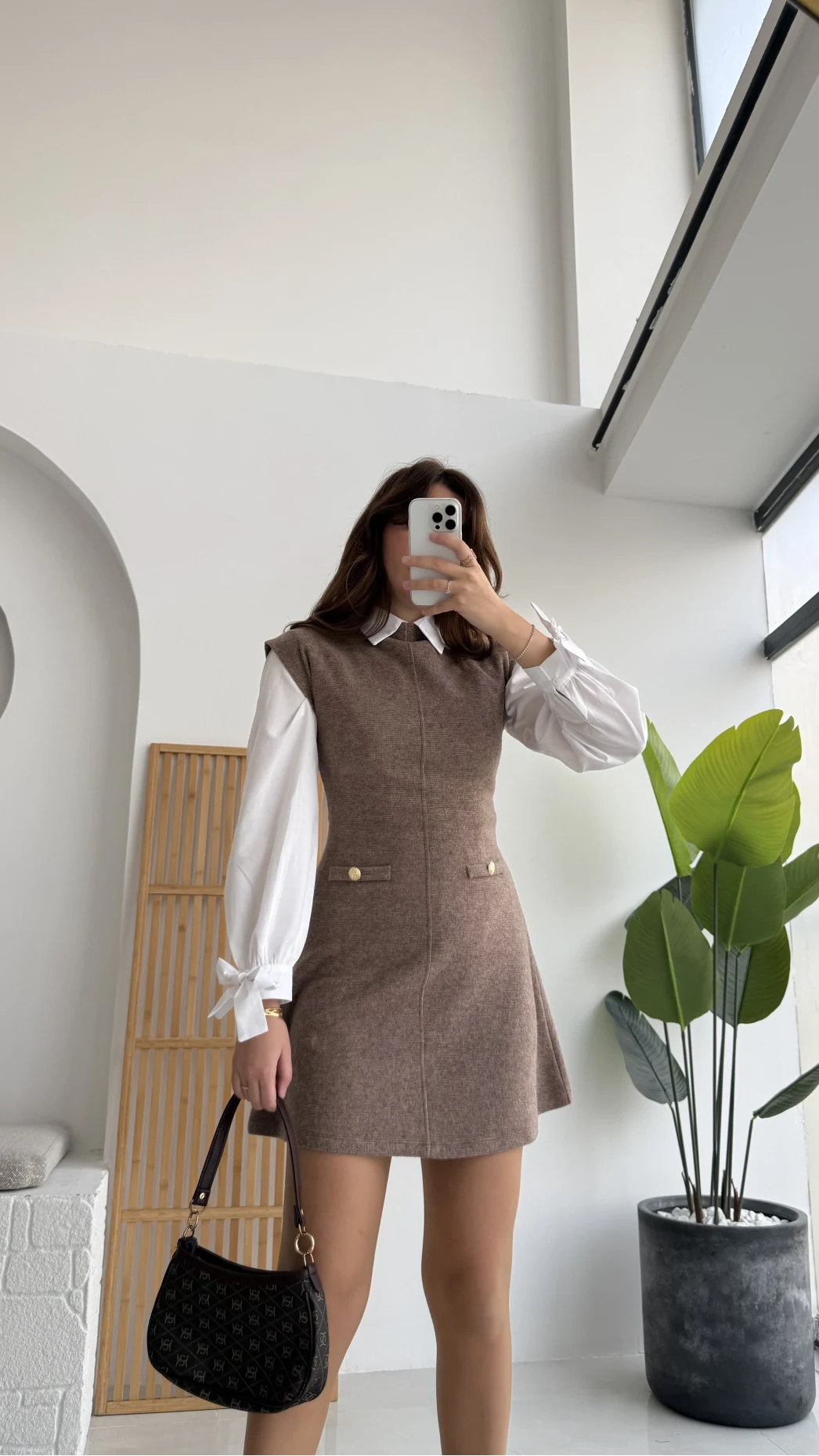 Darell Triko Kısa Elbise - Vizon