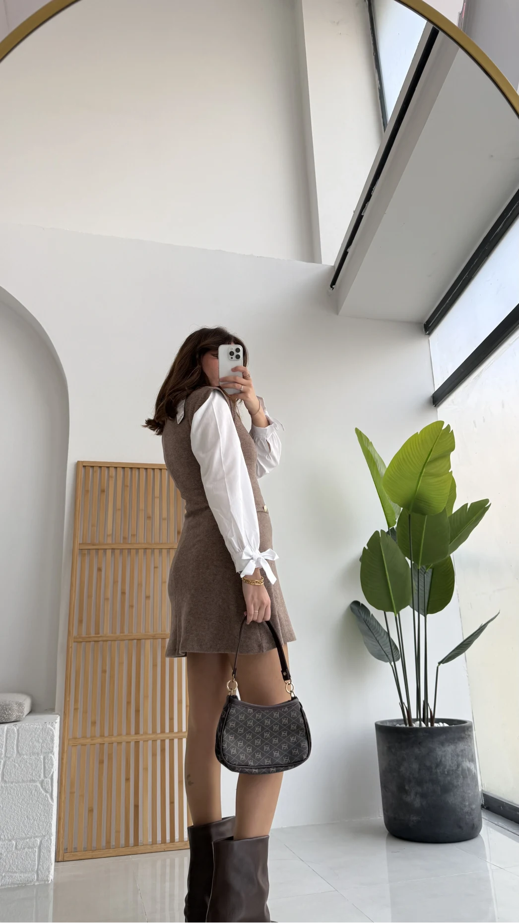 Darell Triko Kısa Elbise - Vizon