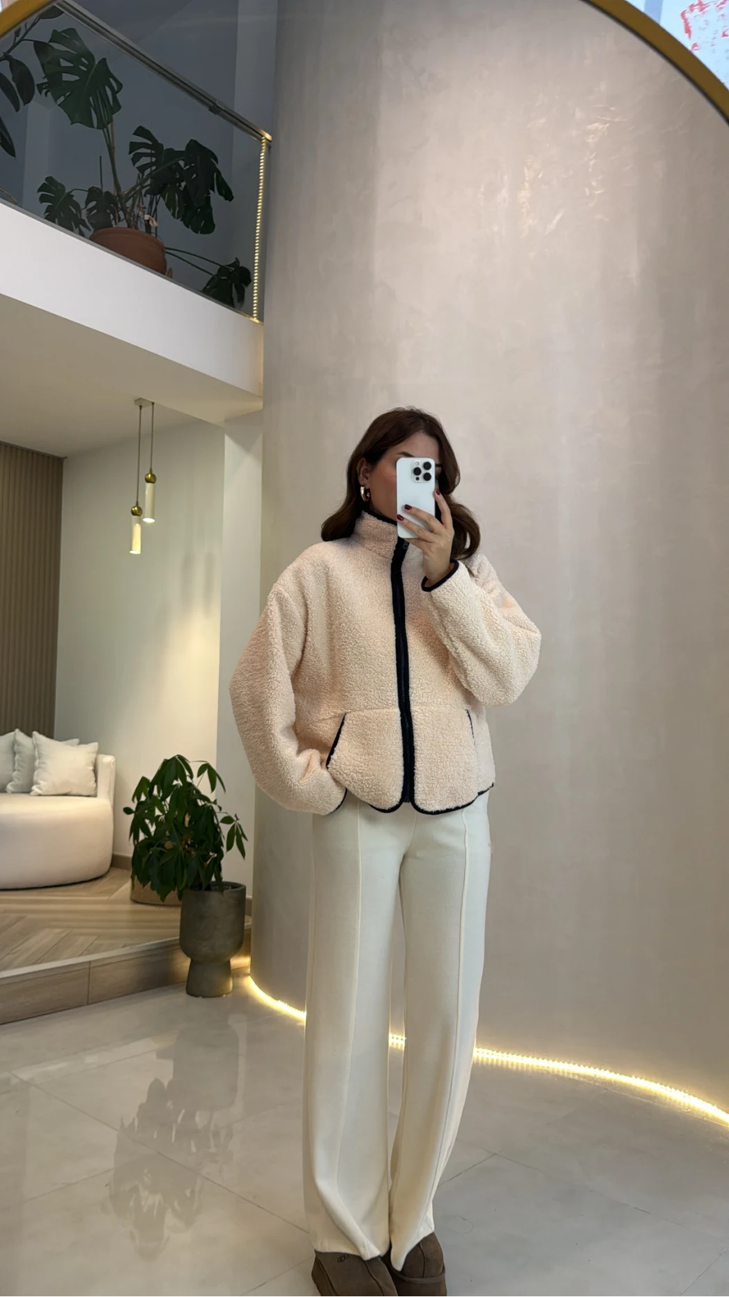 Deer Baskılı Polar Hırka - Ekru - Kod: 23303