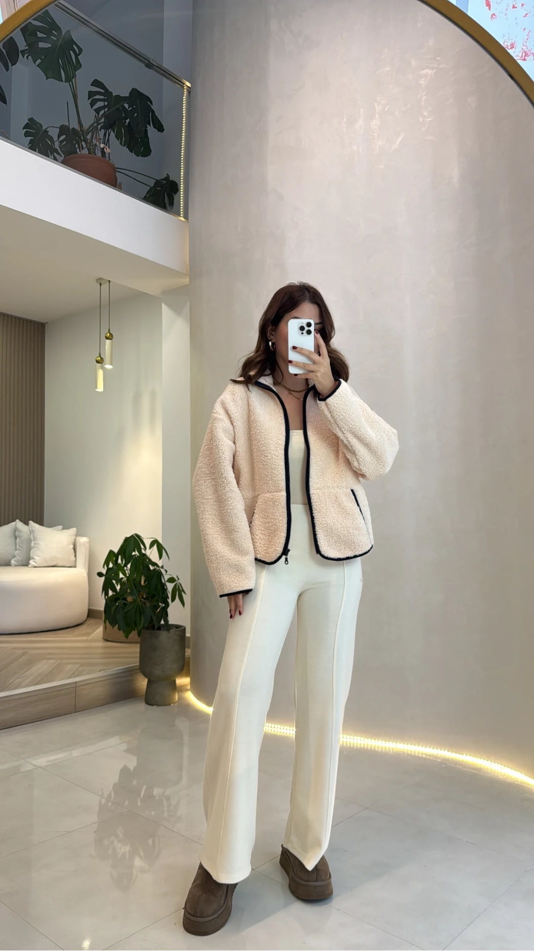 Deer Baskılı Polar Hırka - Ekru - Kod: 23303
