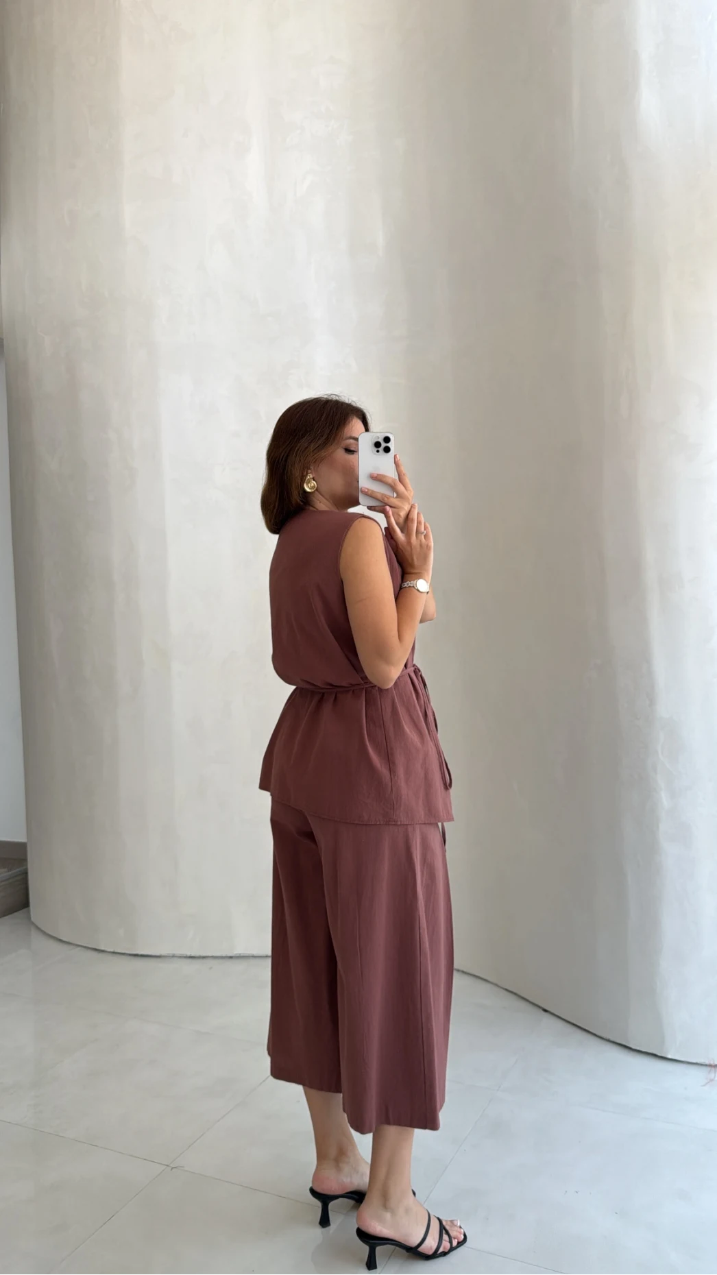 Degaje Yaka Bağcıklı Takım - Kiremit - Kod: 9159
