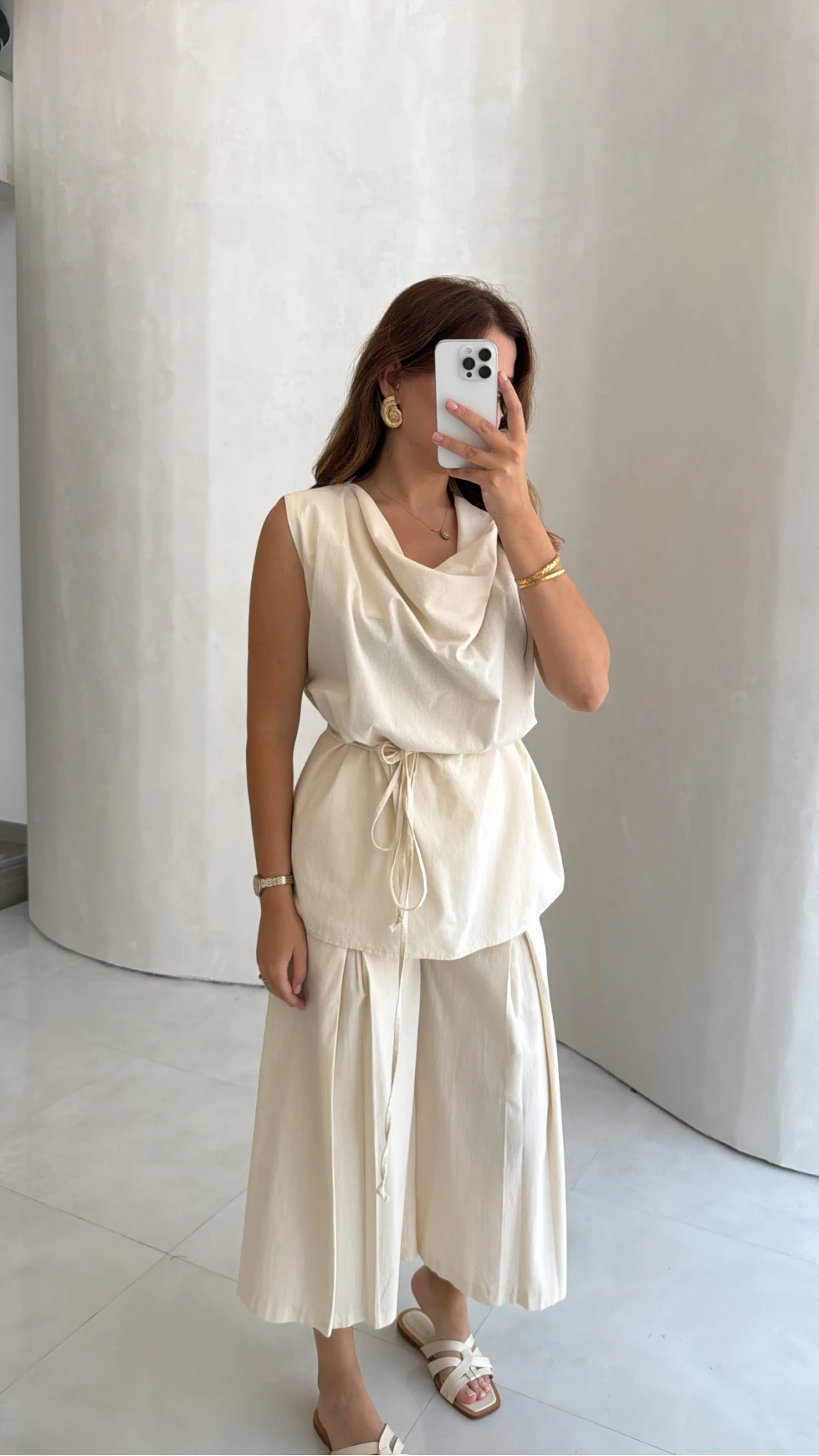 Degaje Yaka Bağcıklı Takım - Natural - Kod: 9159