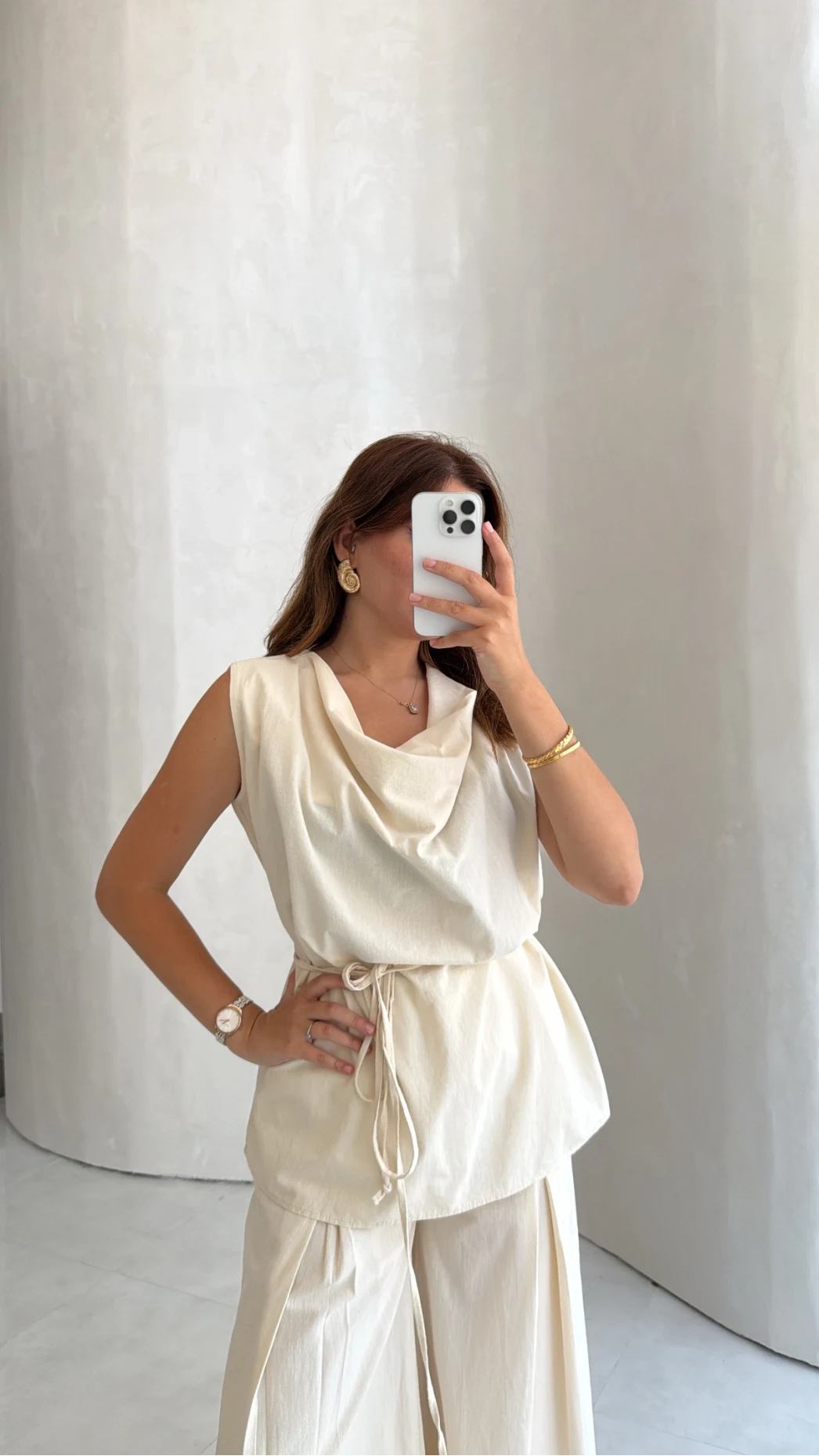 Degaje Yaka Bağcıklı Takım - Natural - Kod: 9159