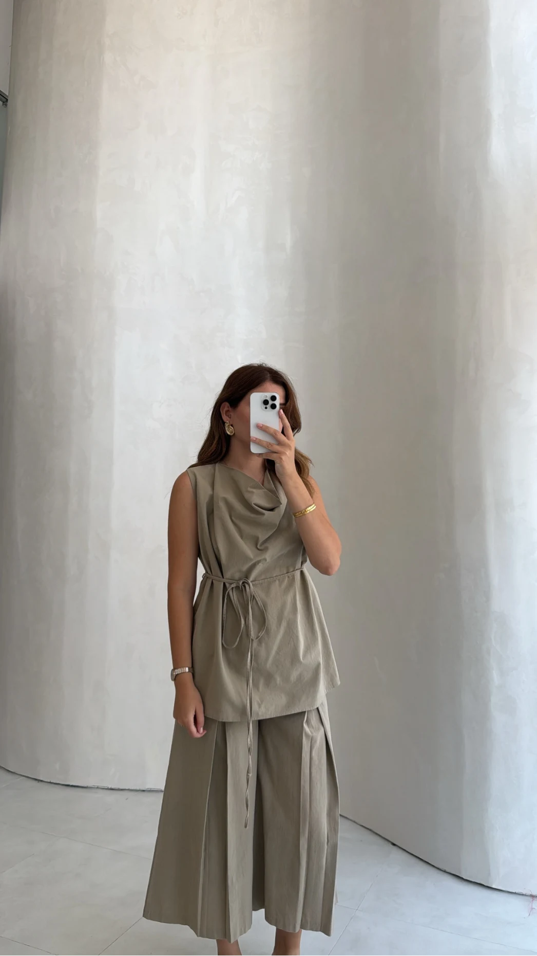Degaje Yaka Bağcıklı Takım - Vizon - Kod: 9159