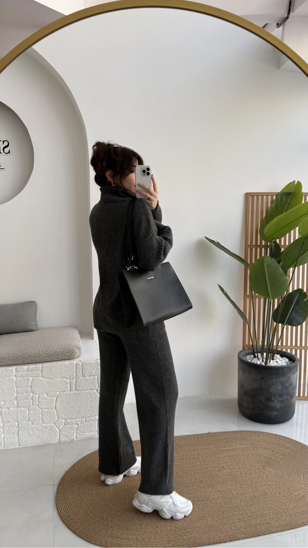 Delaney Boğazlı Triko Hırka Takım - Antrasit