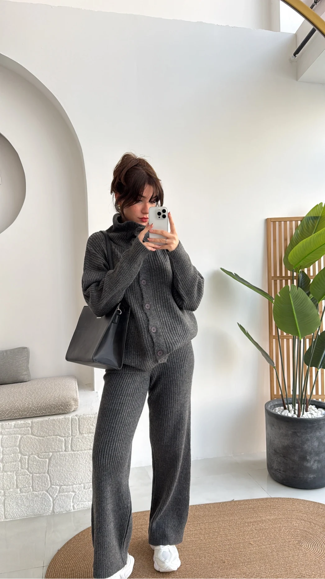 Delaney Boğazlı Triko Hırka Takım - Antrasit