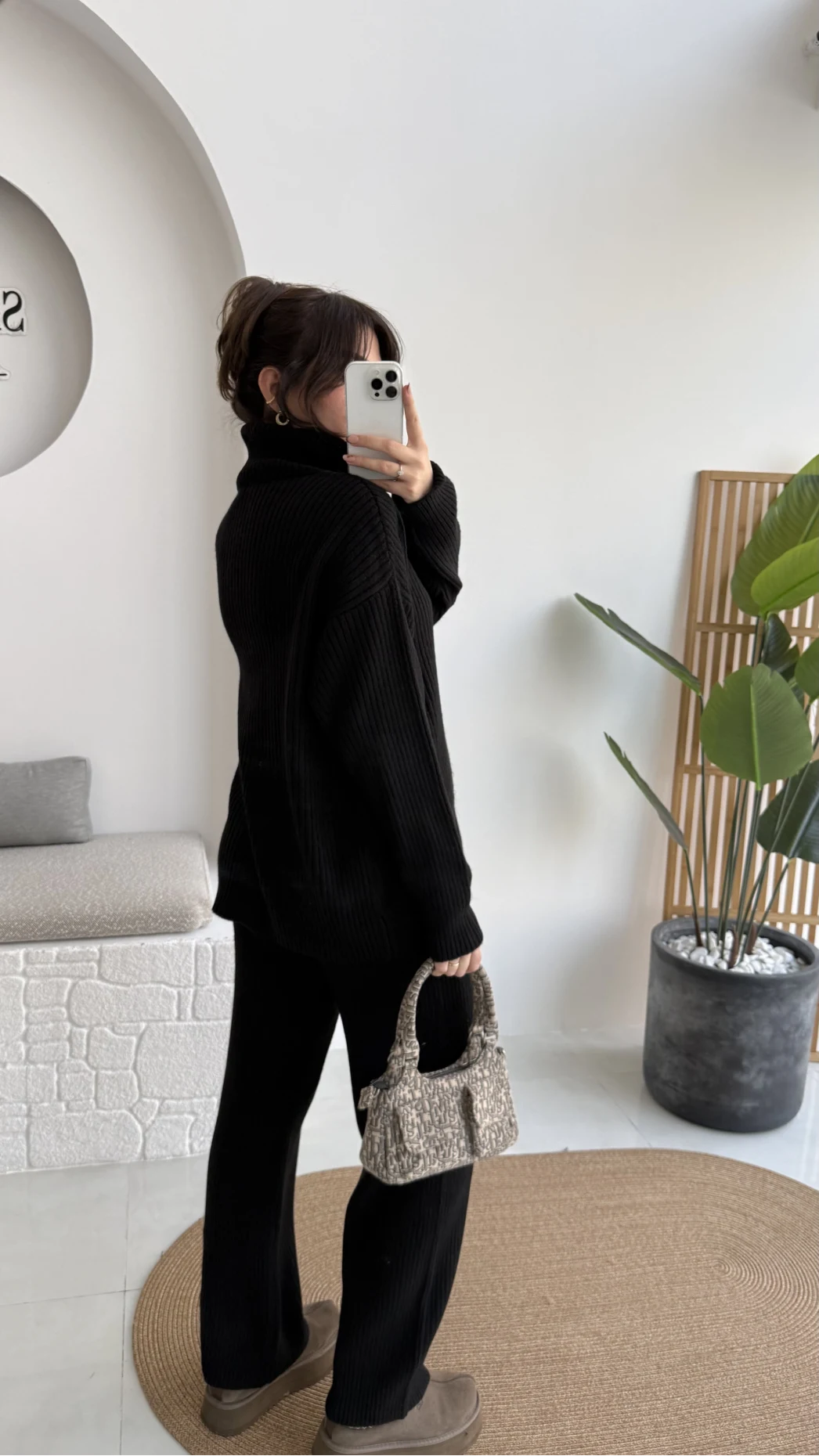 Delaney Boğazlı Triko Hırka Takım - Siyah