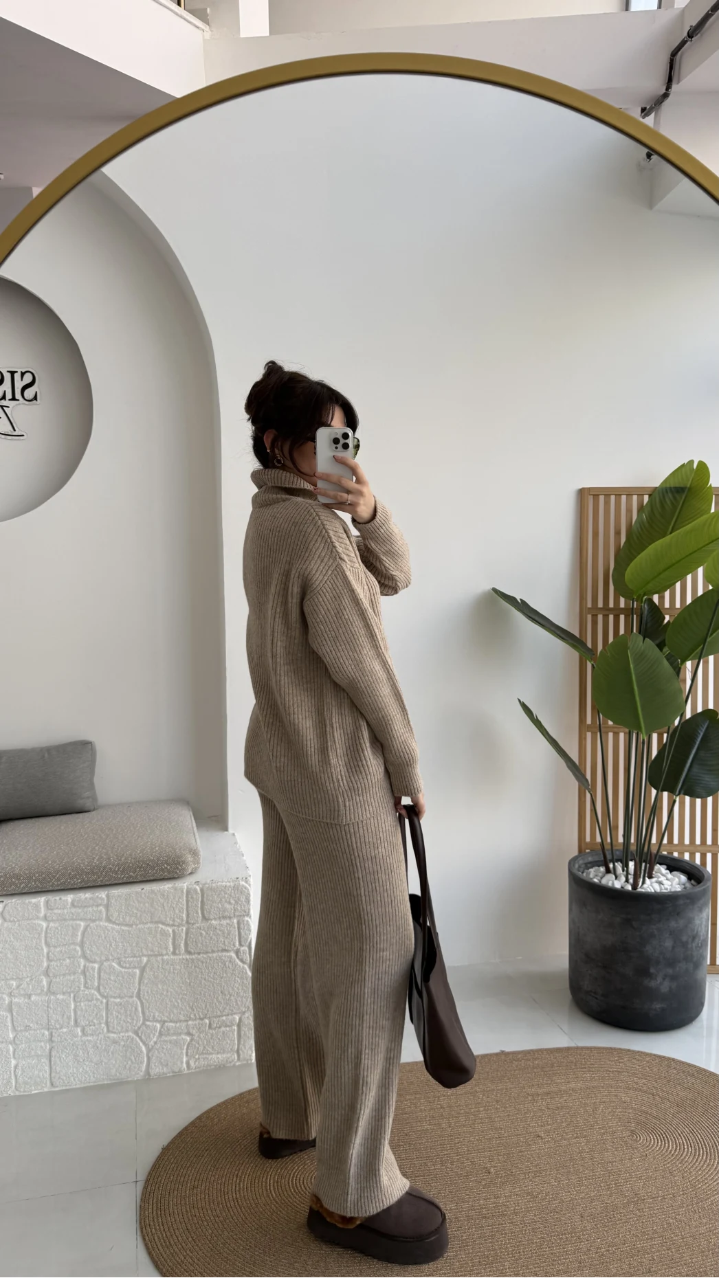 Delaney Boğazlı Triko Hırka Takım - Vizon