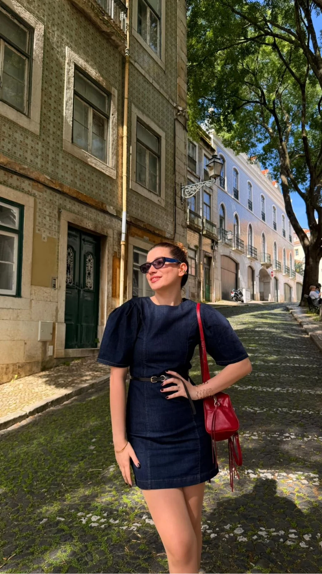 Denim Balon Kol Mini Elbise - Lacivert