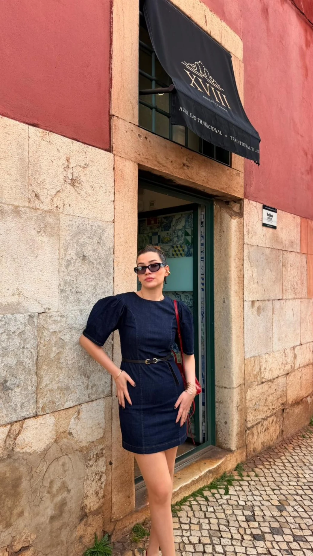 Denim Balon Kol Mini Elbise - Lacivert