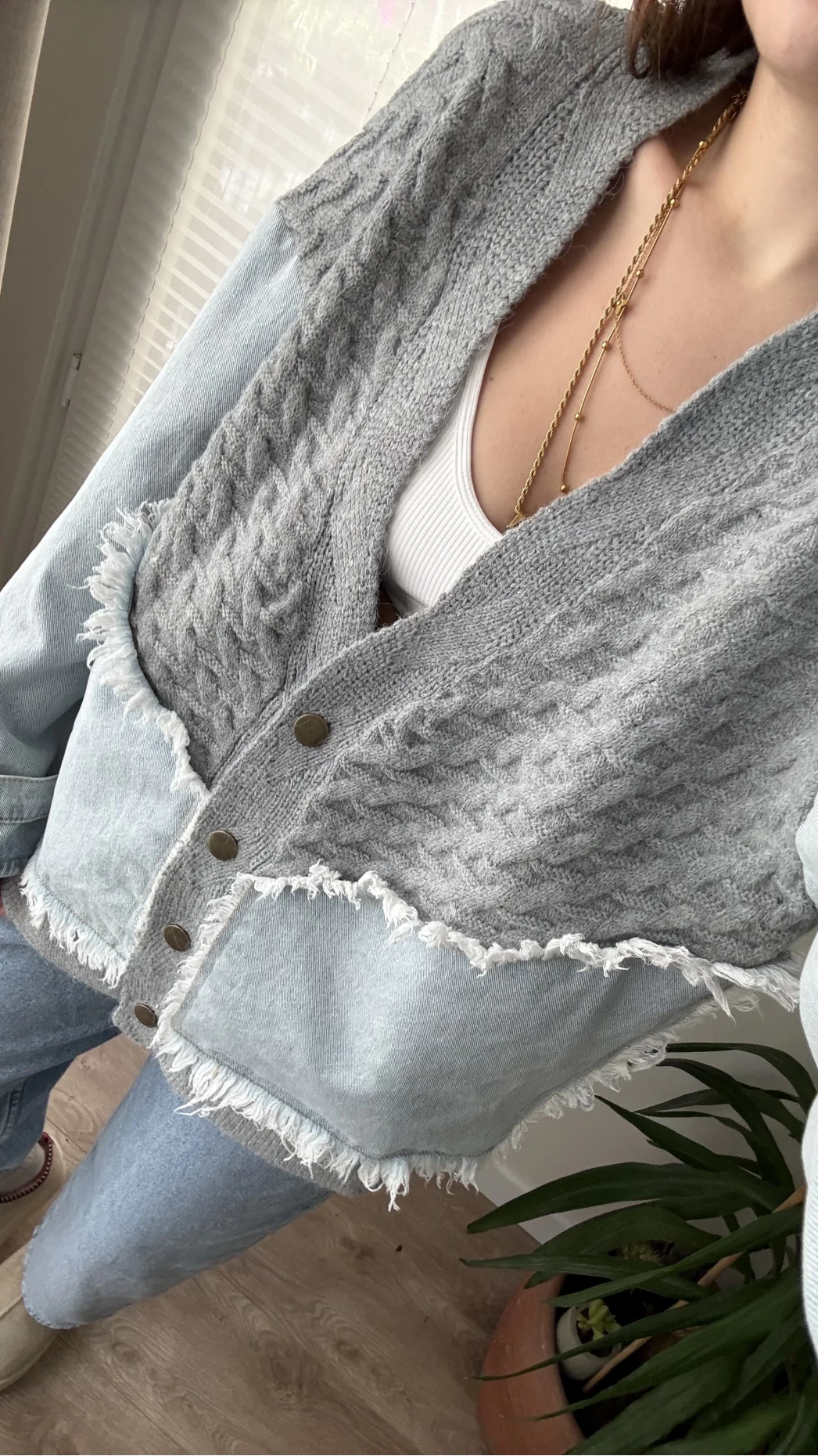 Denim Detay Gri Hırka