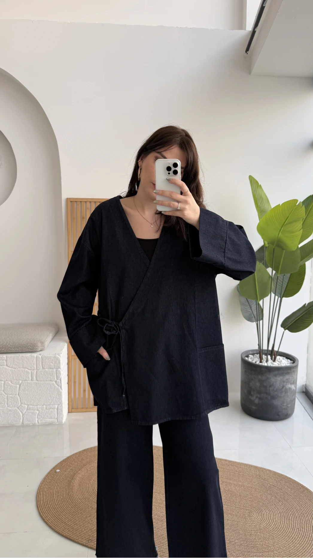 Denim Kimona Takım - Lacivert - Kod: 8639