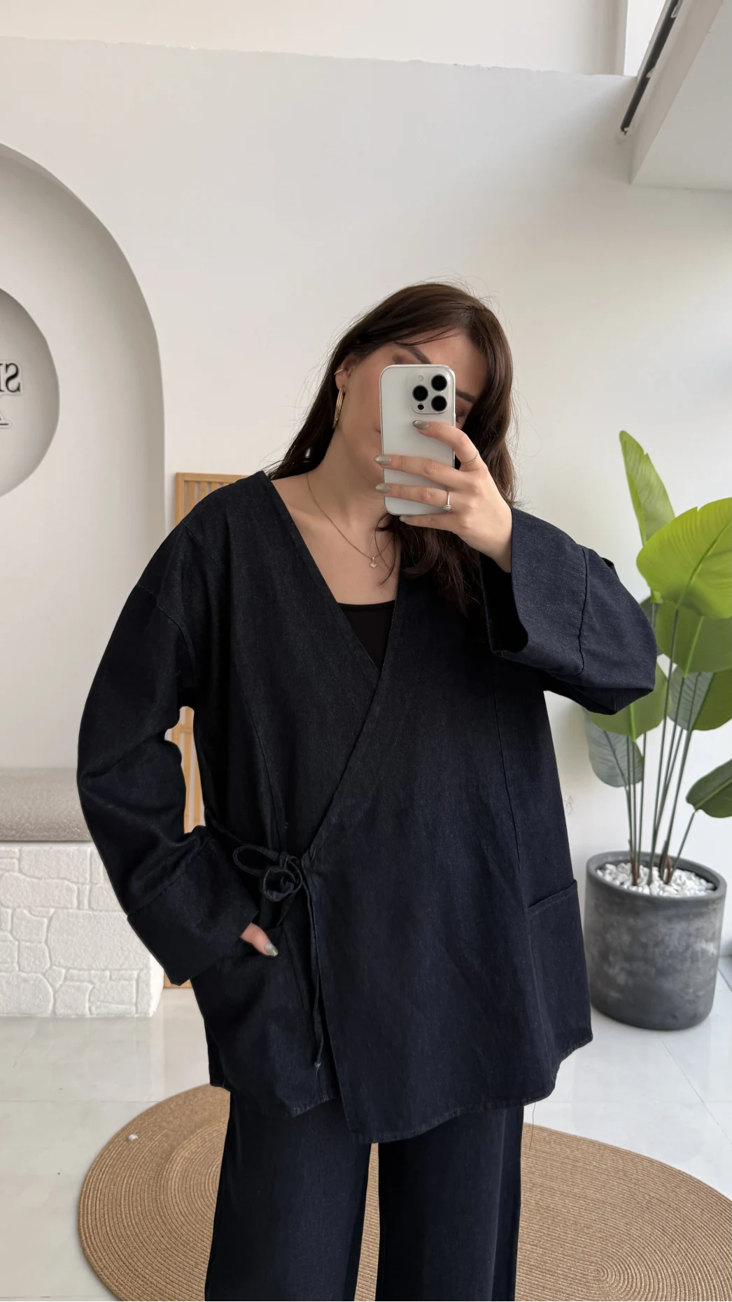 Denim Kimona Takım - Lacivert - Kod: 8639