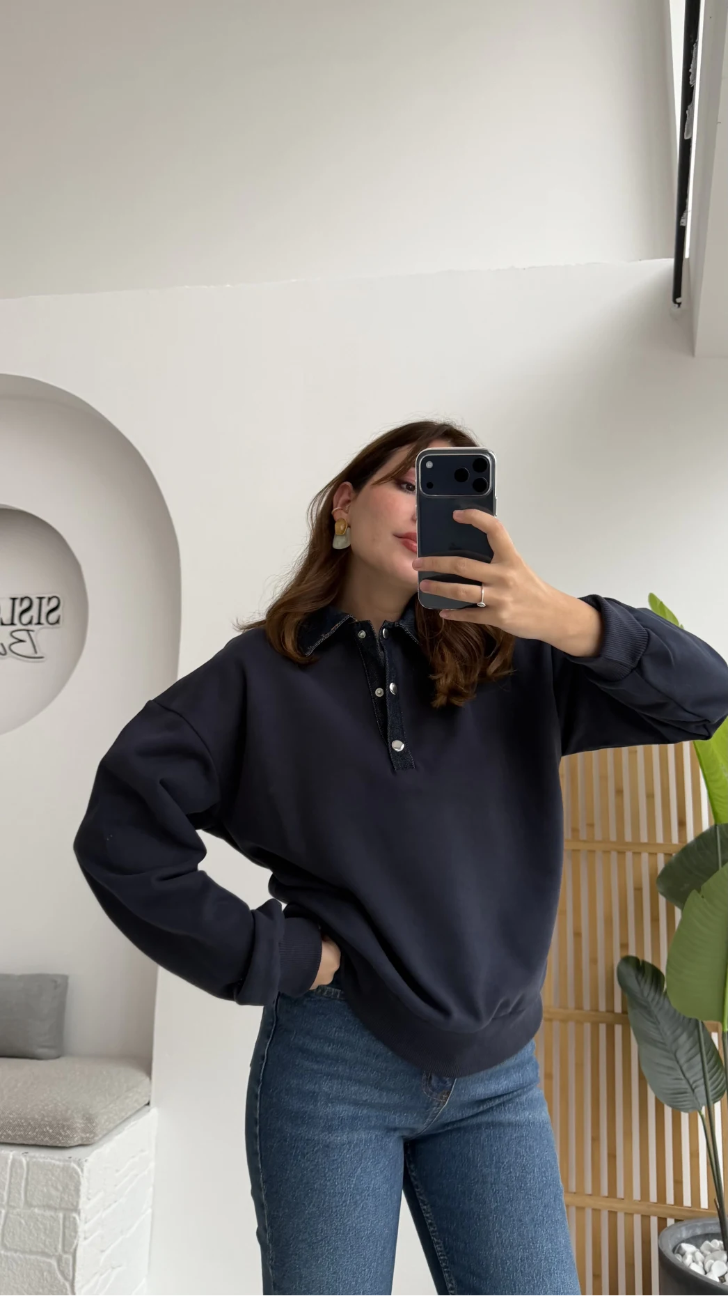 Denim Yaka Sweat - Lacivert