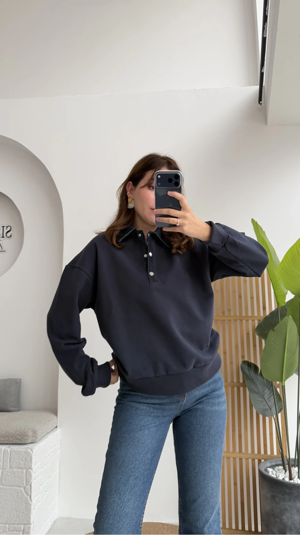 Denim Yaka Sweat - Lacivert