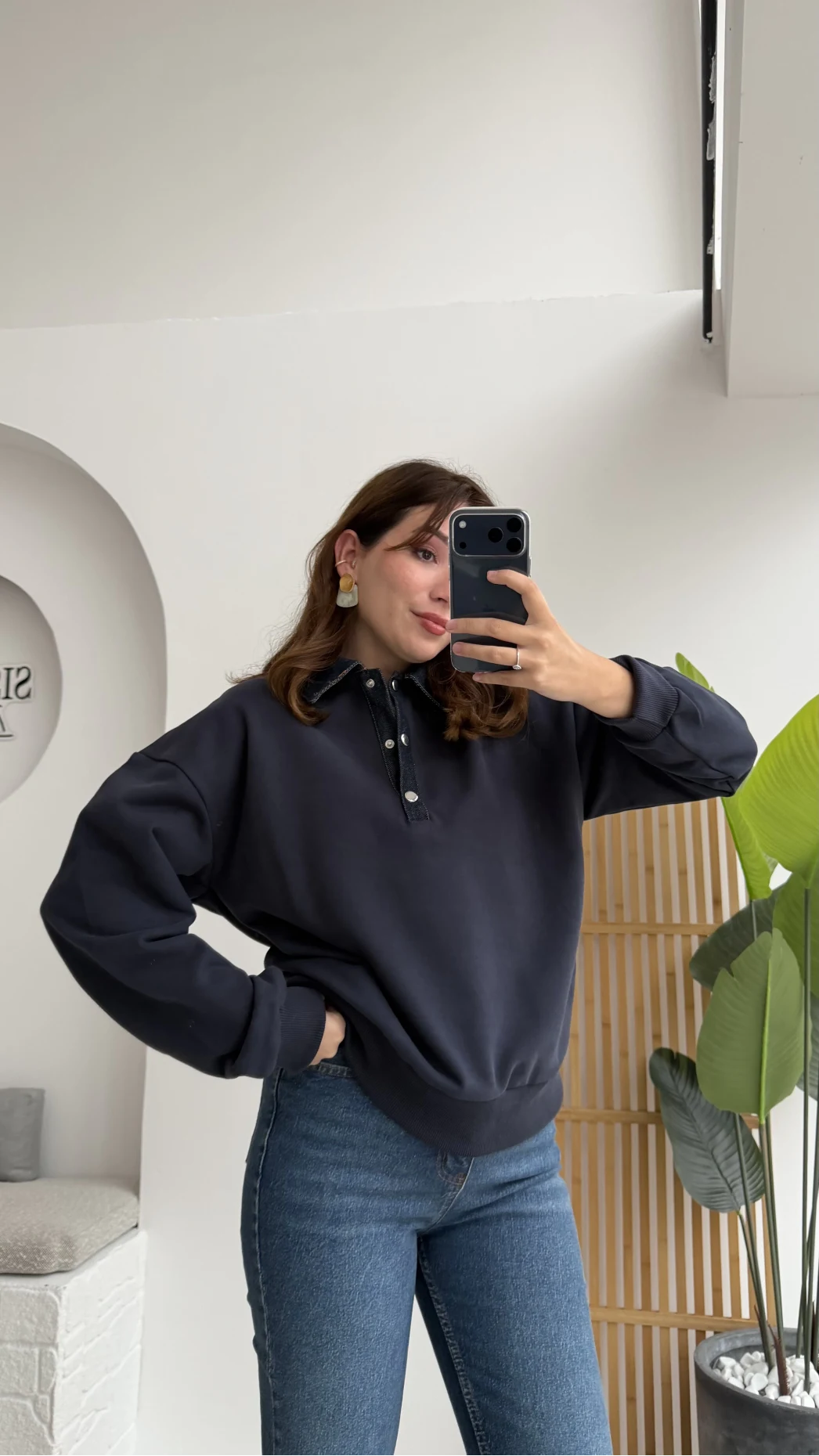 Denim Yaka Sweat - Lacivert