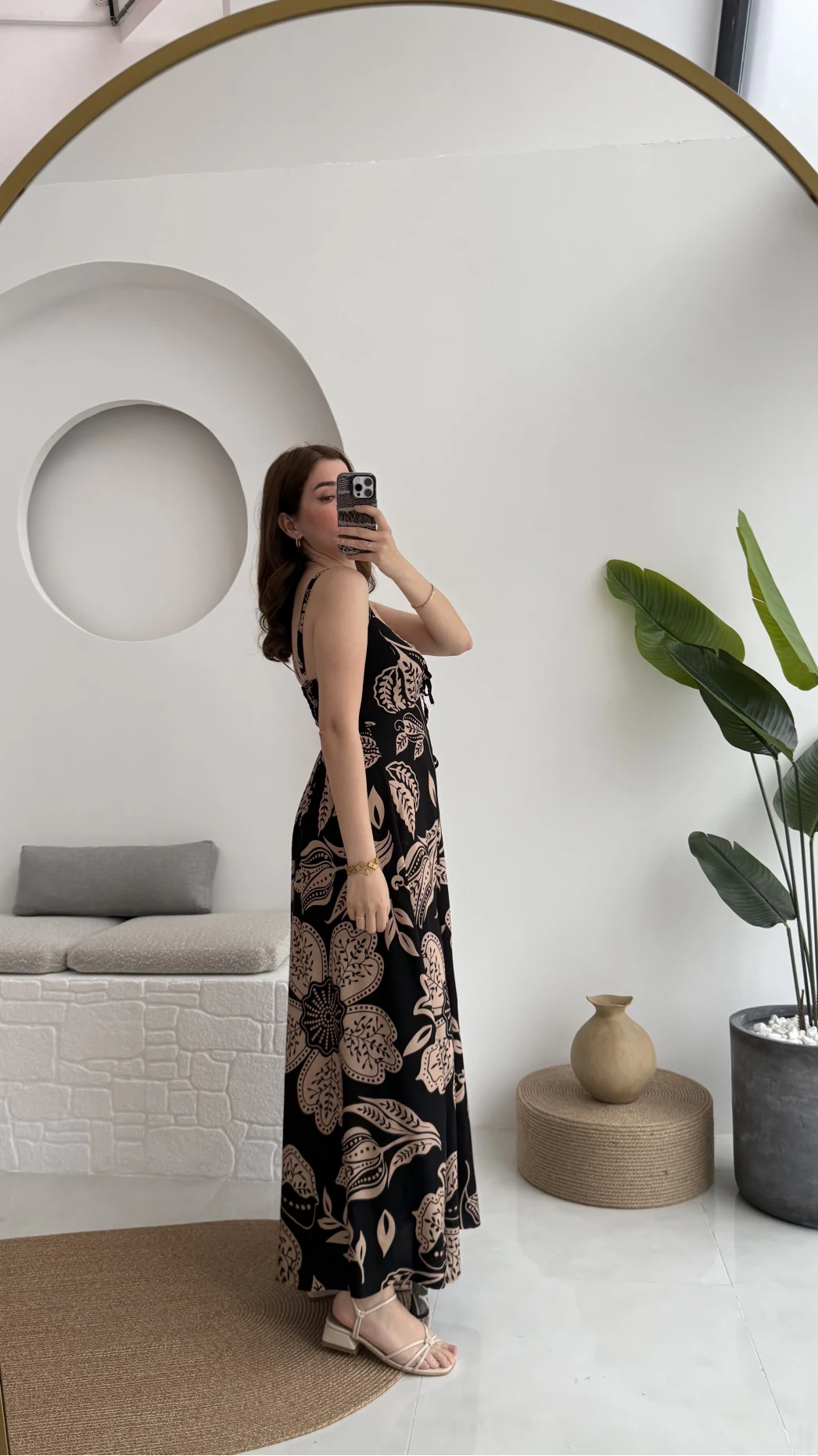 Desenli Askılı Elbise - 35210 - 2 - Siyah