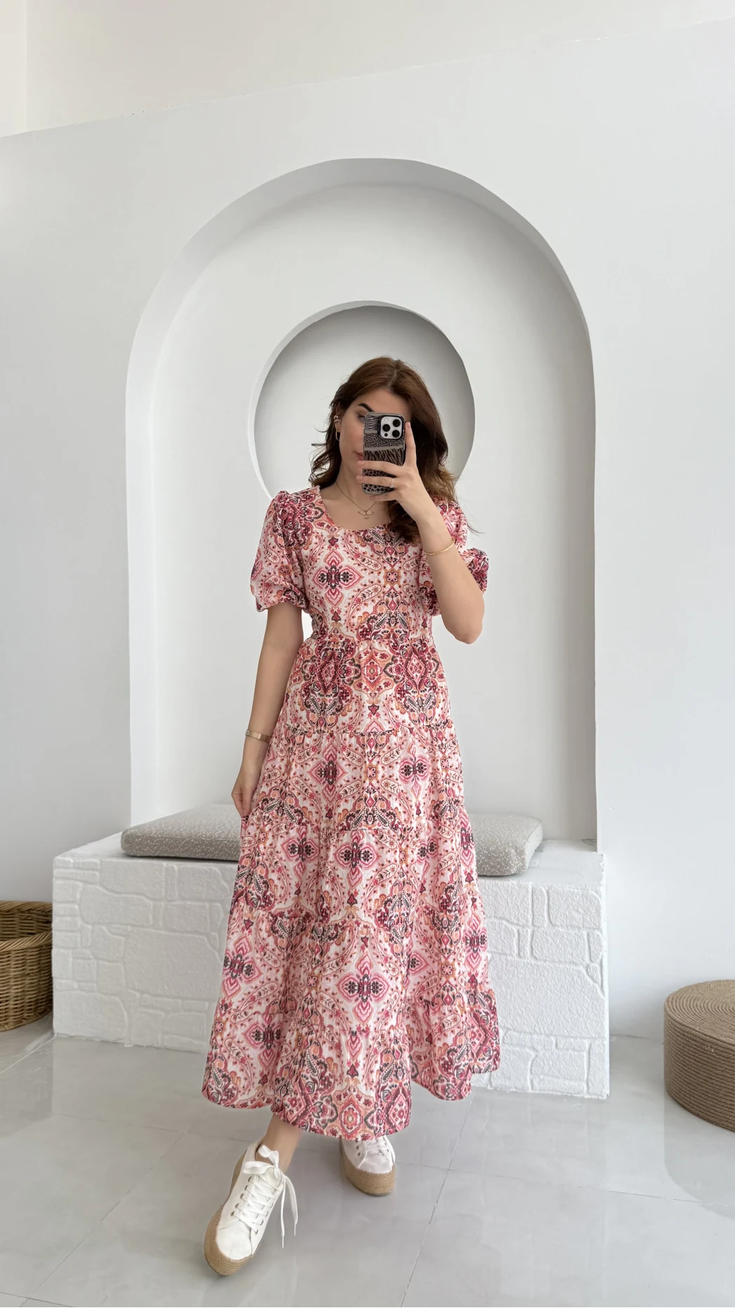 Desenli Elbise Pembe - 3033