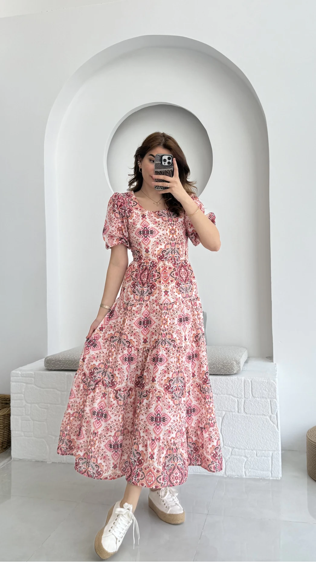 Desenli Elbise Pembe - 3033