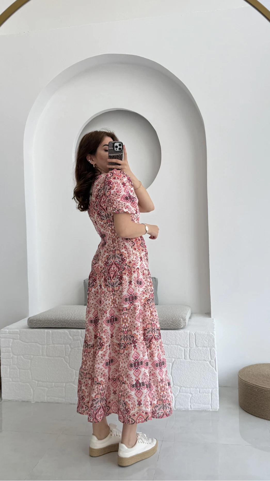 Desenli Elbise Pembe - 3033