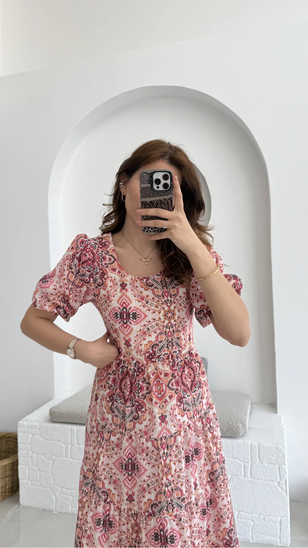 Desenli Elbise Pembe - 3033