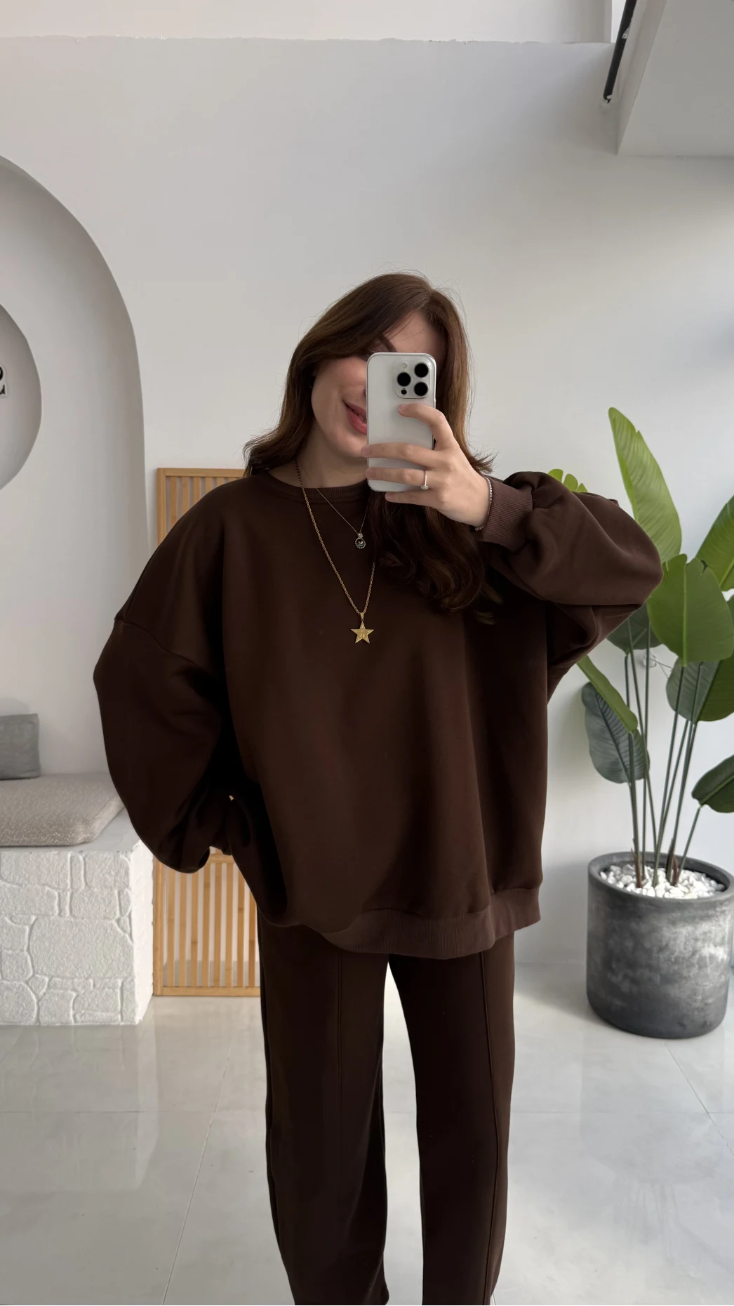 Devin Sweatshirt Eşofman Takımı - Kahverengi - Kod: 25602