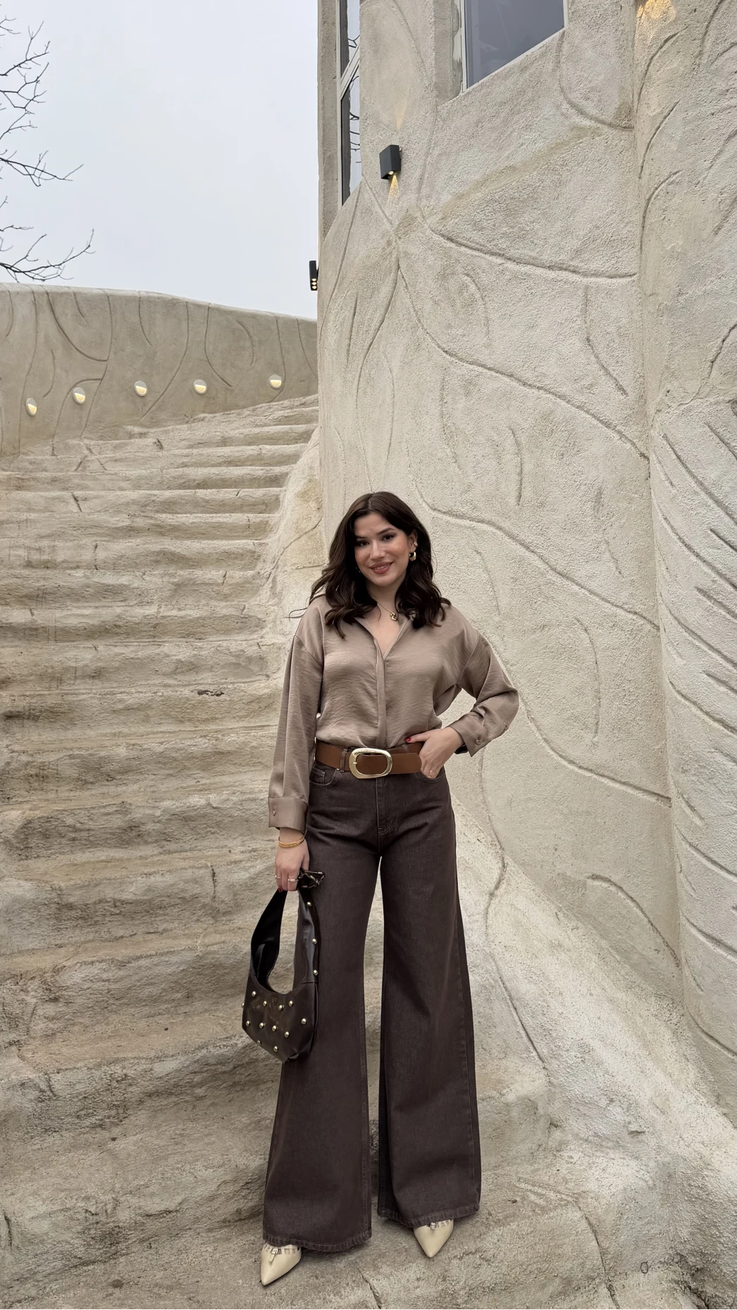 Dilvin Yüksek Bel Denim Jean Pantolon - Kahverengi