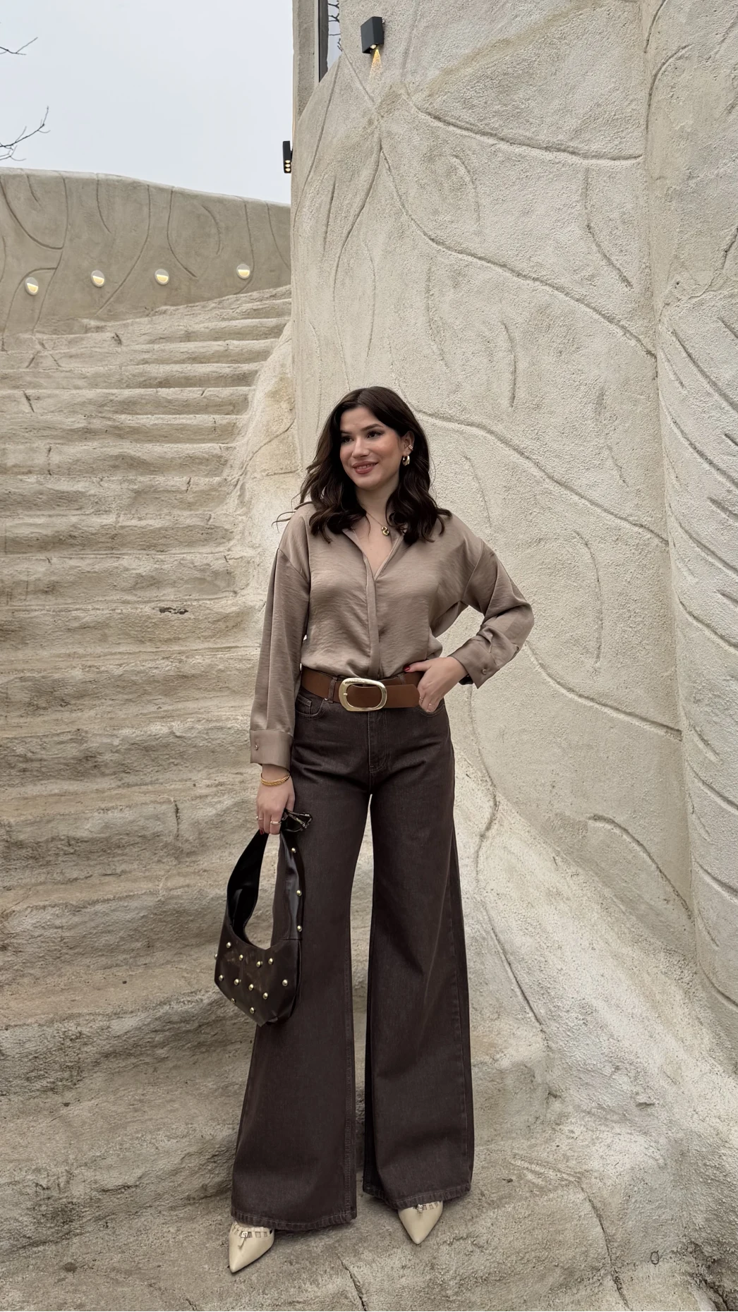 Dilvin Yüksek Bel Denim Jean Pantolon - Kahverengi