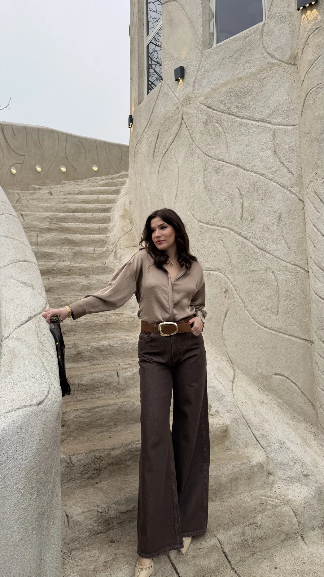 Dilvin Yüksek Bel Denim Jean Pantolon - Kahverengi