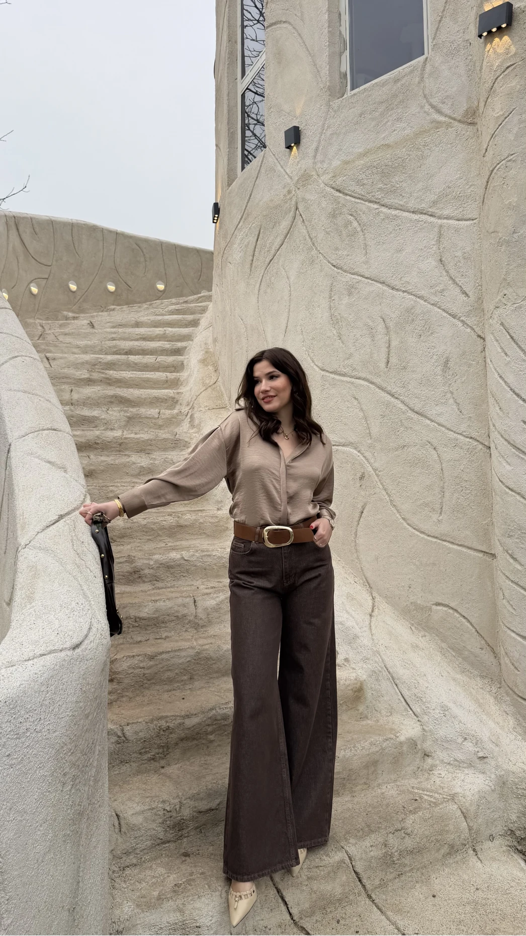 Dilvin Yüksek Bel Denim Jean Pantolon - Kahverengi