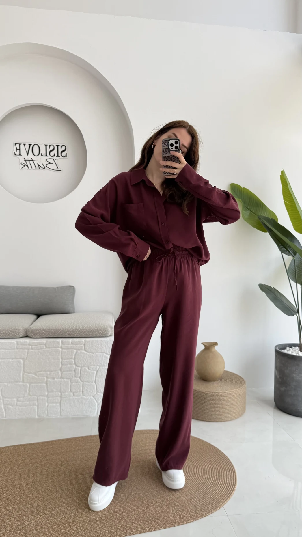 Diva Modal Gömlek Pantolon Takım Bordo