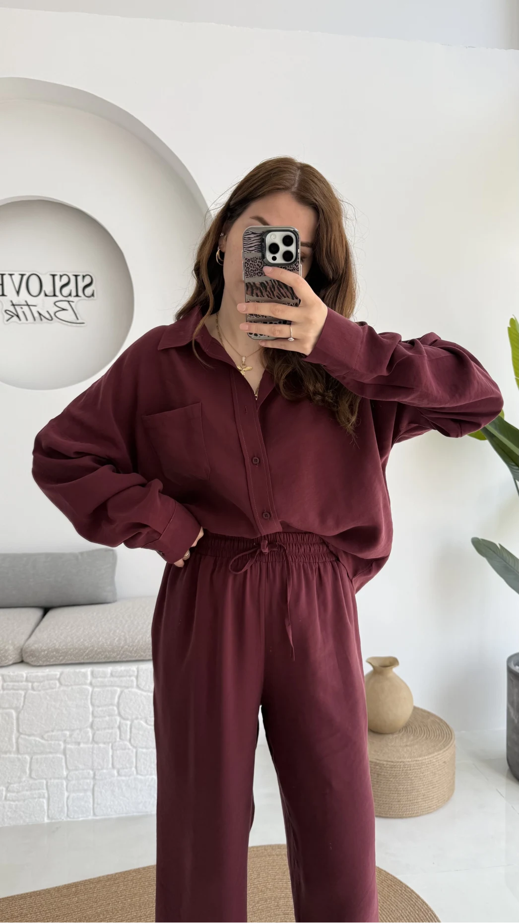 Diva Modal Gömlek Pantolon Takım Bordo