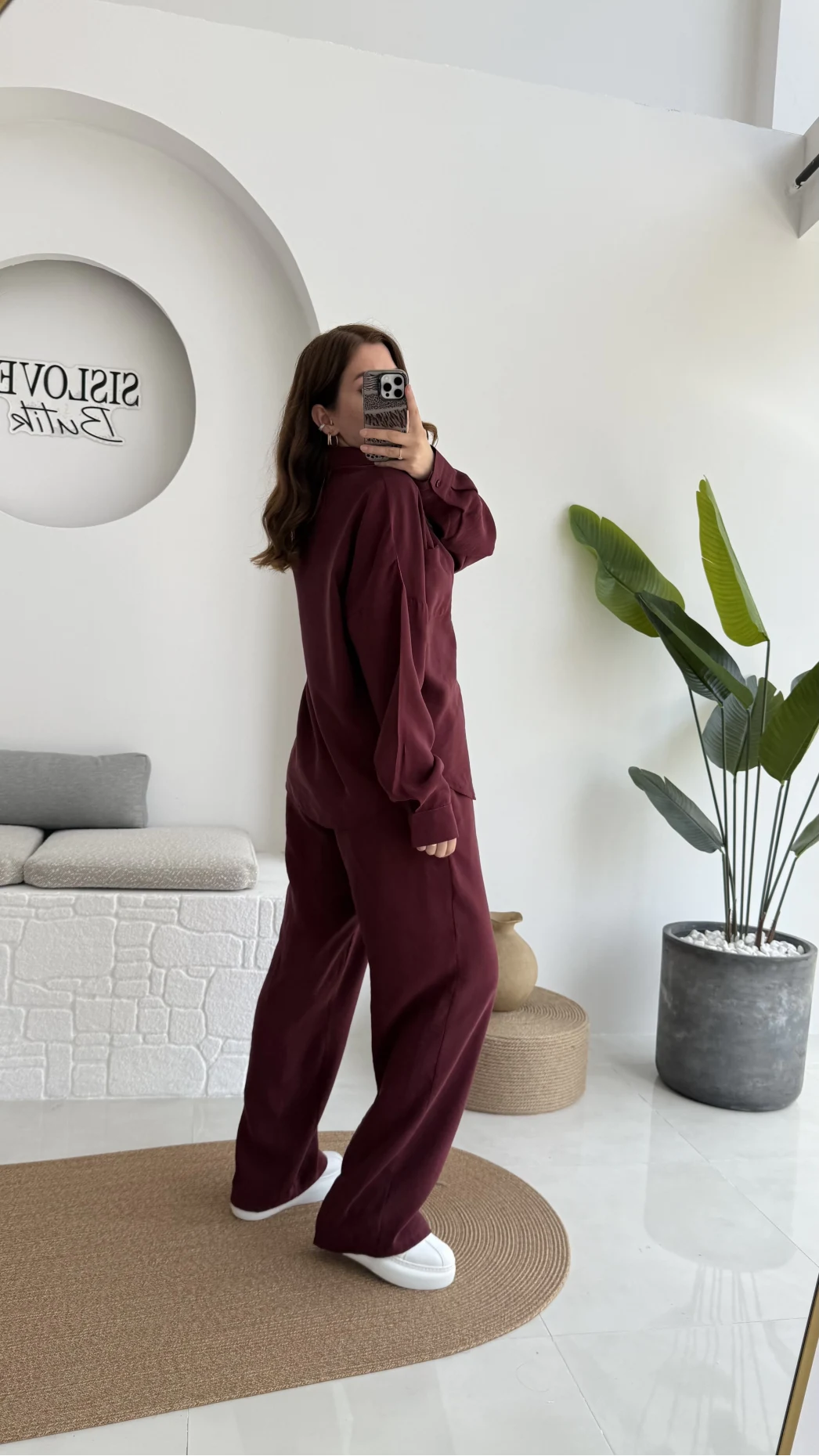 Diva Modal Gömlek Pantolon Takım Bordo