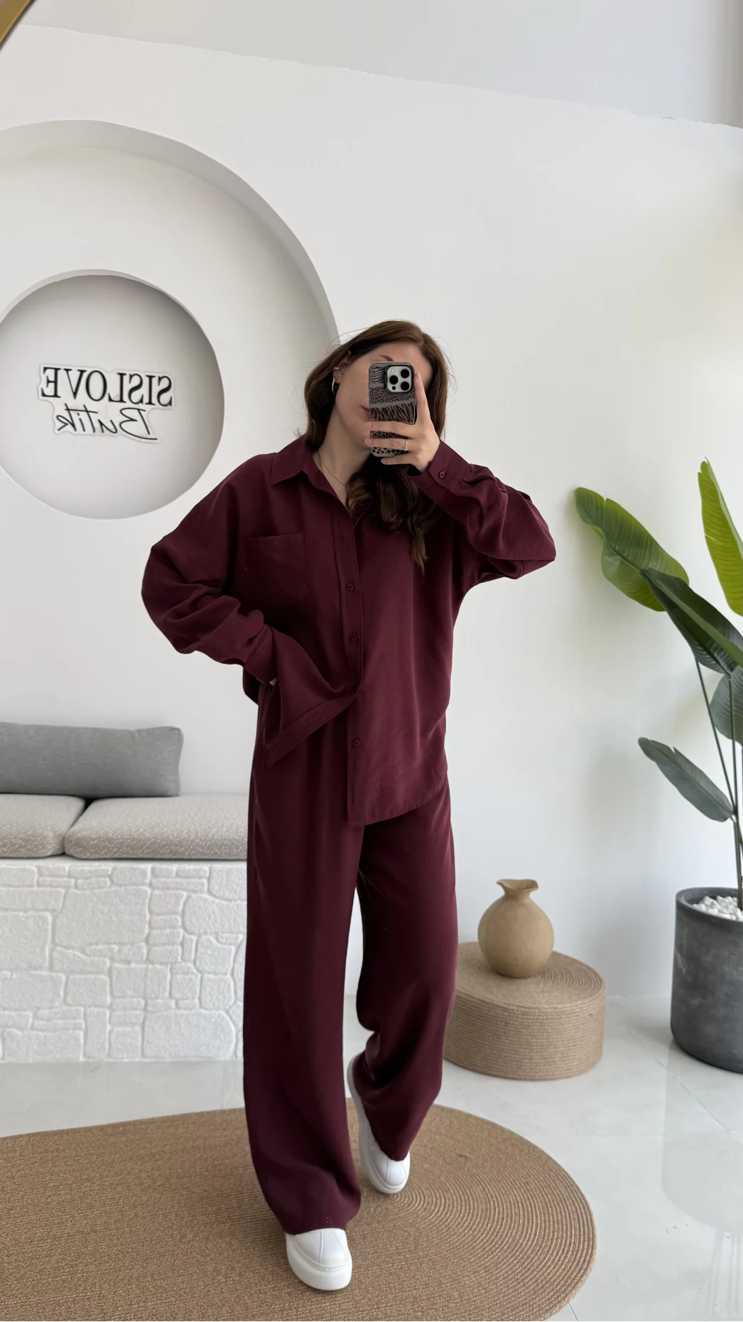 Diva Modal Gömlek Pantolon Takım Bordo