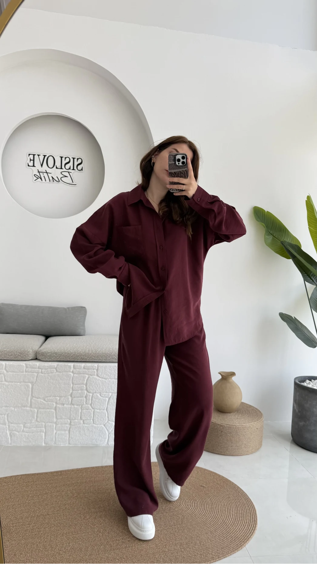 Diva Modal Gömlek Pantolon Takım Bordo