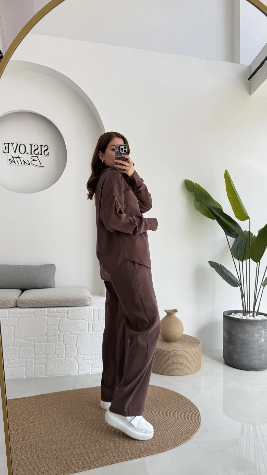 Diva Modal Gömlek Pantolon Takım Kahve