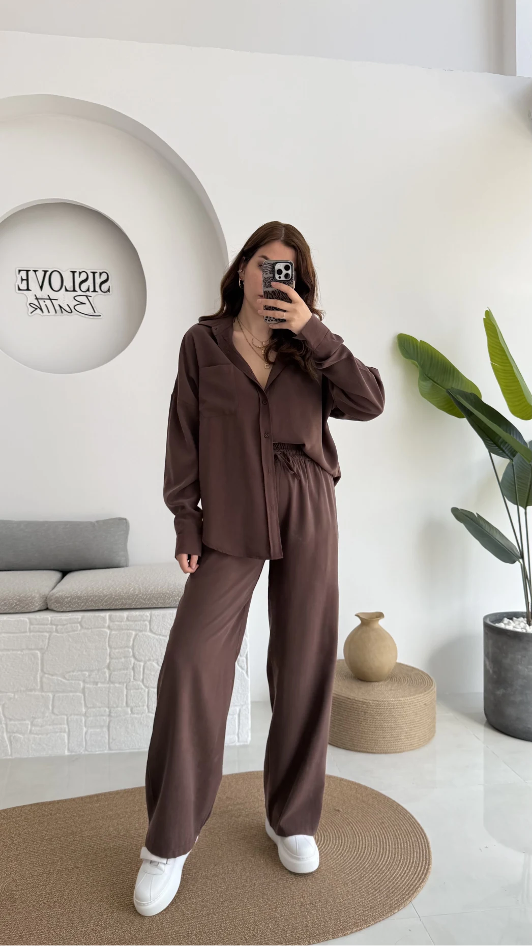 Diva Modal Gömlek Pantolon Takım Kahve