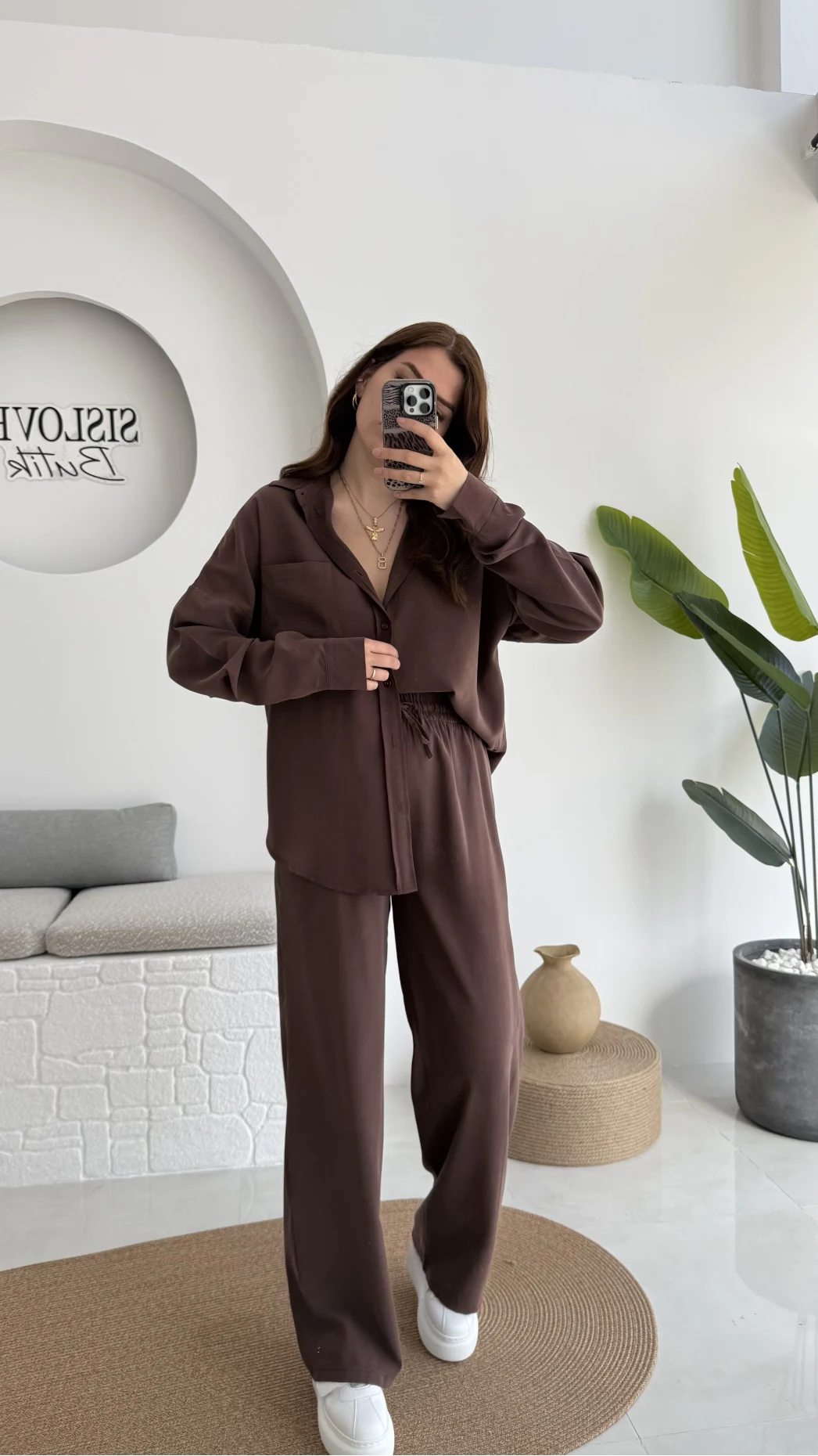 Diva Modal Gömlek Pantolon Takım Kahve