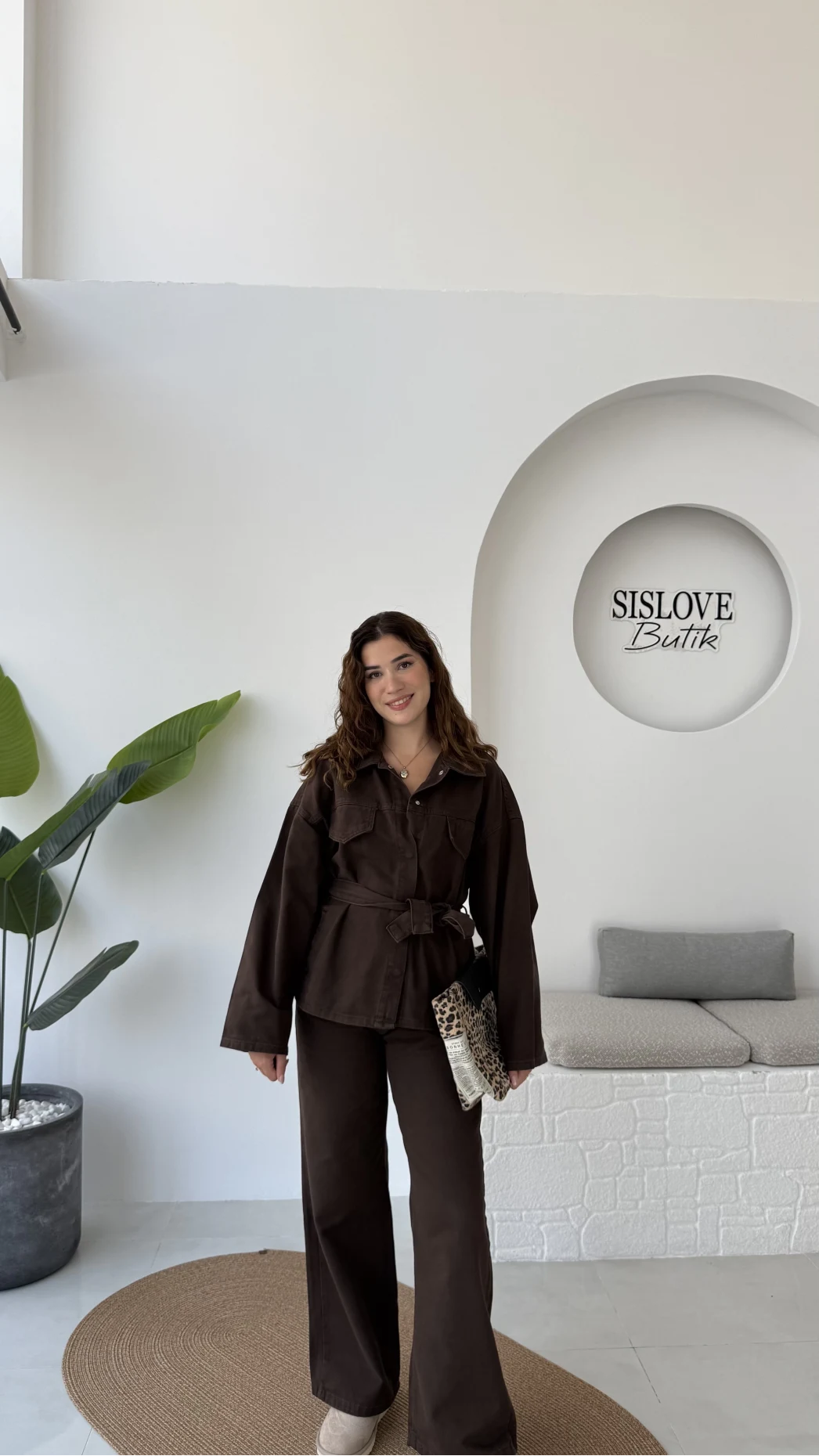 Dixie Premium Kuşaklı Gabardin Takım - Kahverengi
