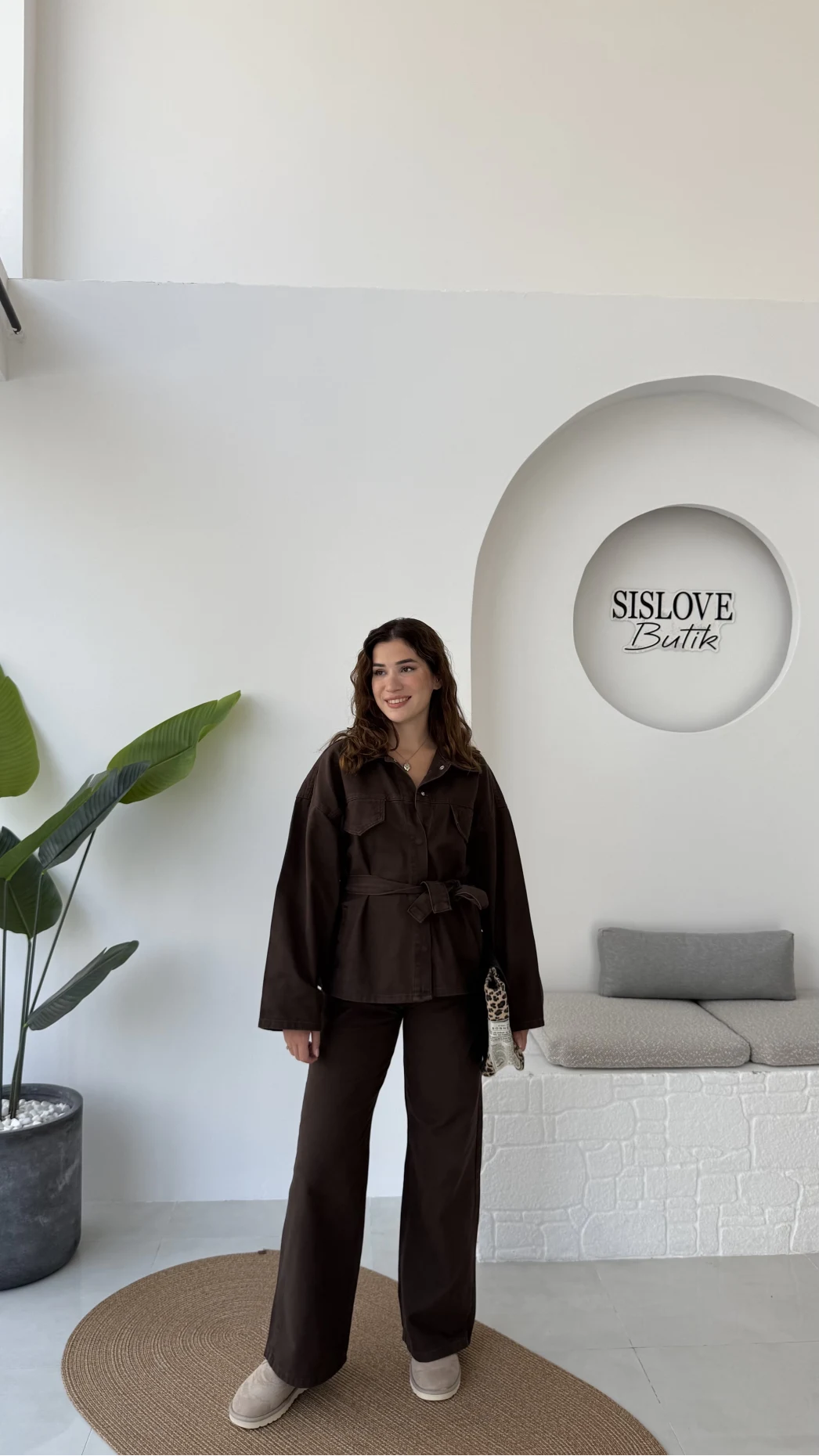 Dixie Premium Kuşaklı Gabardin Takım - Kahverengi