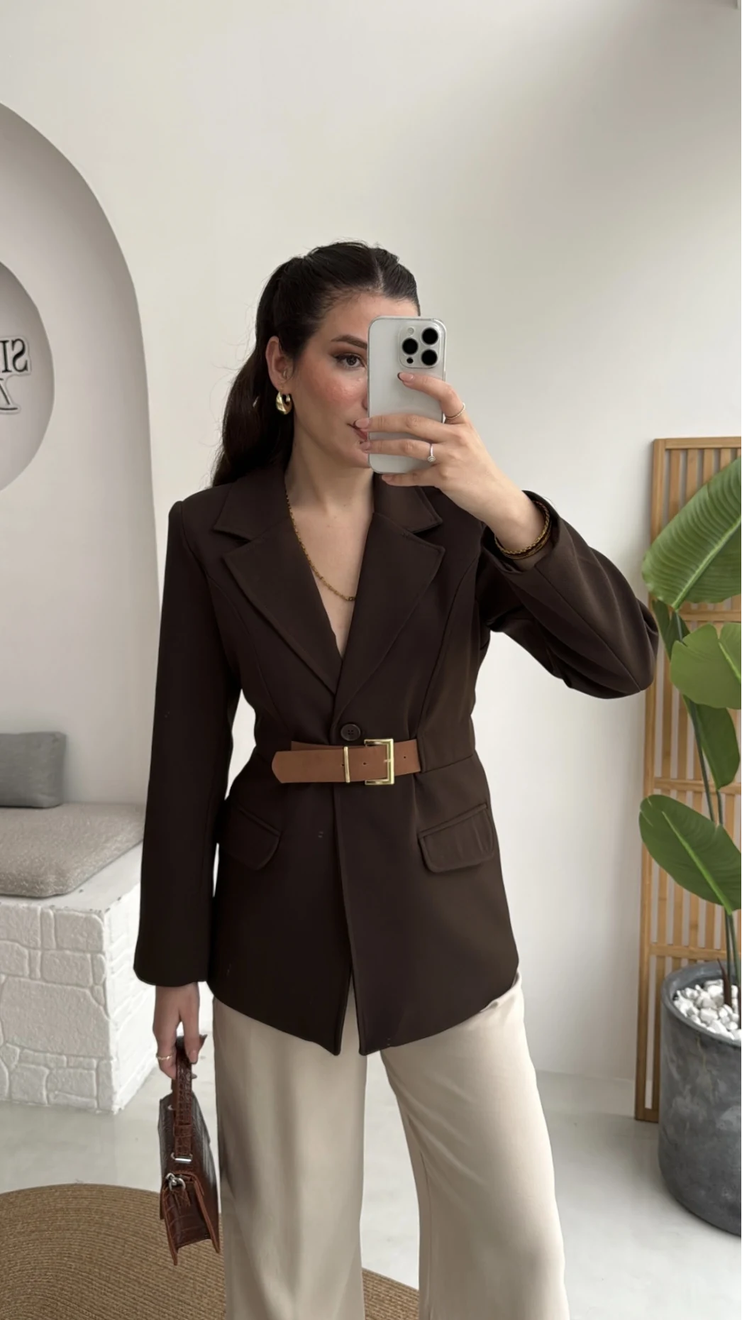 Dolph Kemer Detay Blazer Ceket - Kahverengi - Kod: 4162